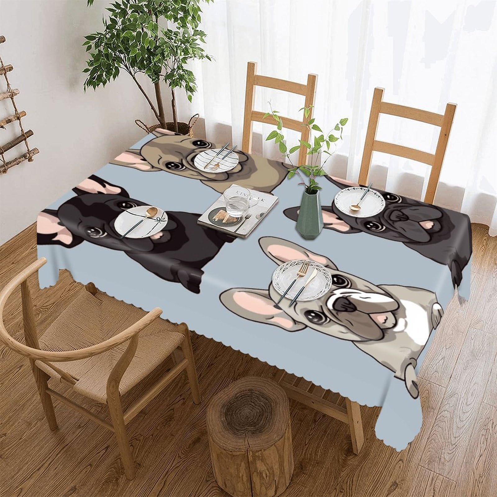Fekiloot Style French Bulldog Tablecloths Heavy Duty Washable Fabric,Birthday Tablecloth-Wavy Edge Design,Polyester Table Cloth For Restaurant,Picnic,Indoor And Outdoor Dining60 X86