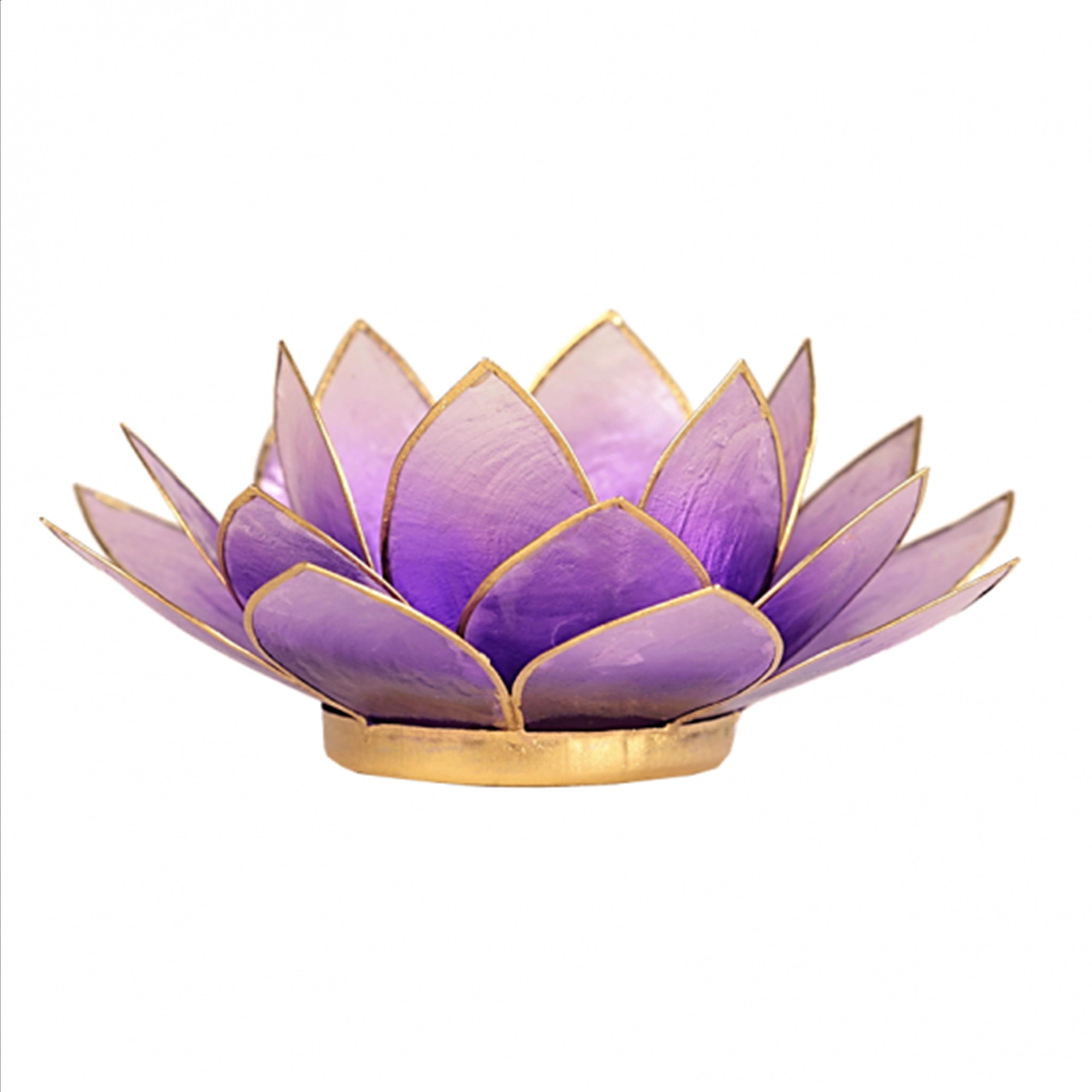 Portacandela porta candela fiore di loto Capiz viola chiaro 13.5 cm