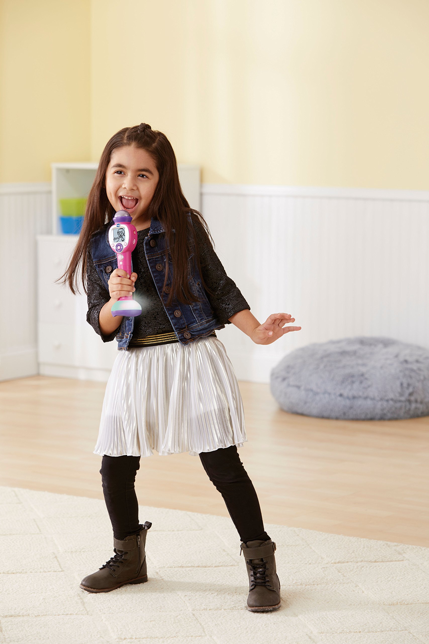 VTech Kidi SuperStar Moov, mikrofon do karaoke z technologią Magic Voice, efekty świetlne, nagrywanie głosu, gry interaktywne i animacje muzyczne, język włoski, baterie w zestawie, 6 lat