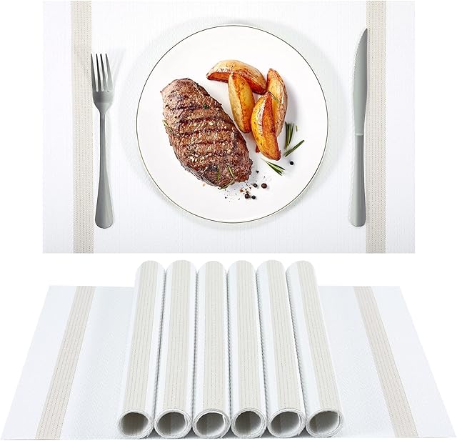 SUEH DESIGN Placemats Set of 8 Woven Vinyl Heat Resistant Place Mats Non-Slip Washable Mats Decoration for Dining Table Kitchen Party 45cmx30cm
