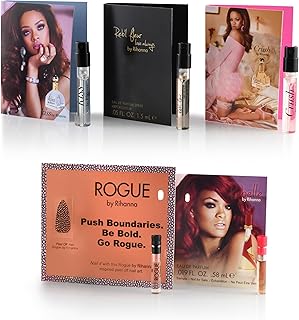 5 Rihanna perfume samples for women: Crush, Reb'l Fleur, Kiss, Rogue, and Rebelle. Fragrance sample vial bottles perfume Set. Great for small gift or to try before purchasing bigger bottles.
