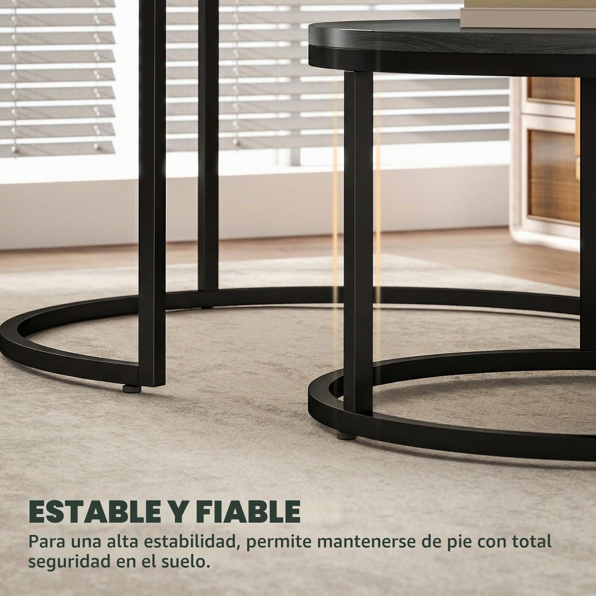 HOMCOM Juego de 2 mesas de centro nido, mesa de centro redonda, apilable, diseño industrial, mesa de centro, patas de metal, negro | Diseño industrial, patas de metal