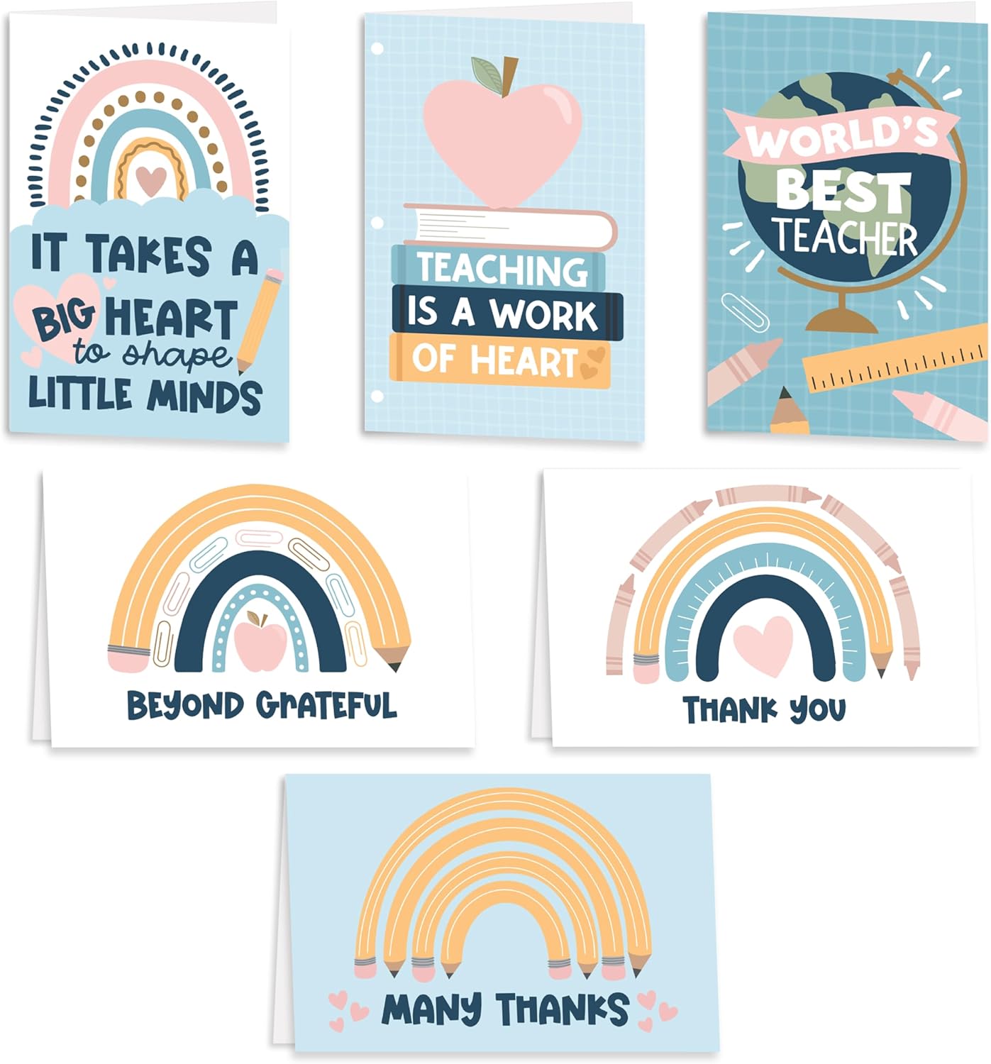 Hadley Designs 24 Teacher Thank You Cards With Envelopes - 4x6 Teacher Appreciation Cards Bulk, Cute Thank You Notes From Students, Assorted End of School Year Card for Teachers Gifts, Designed in USA