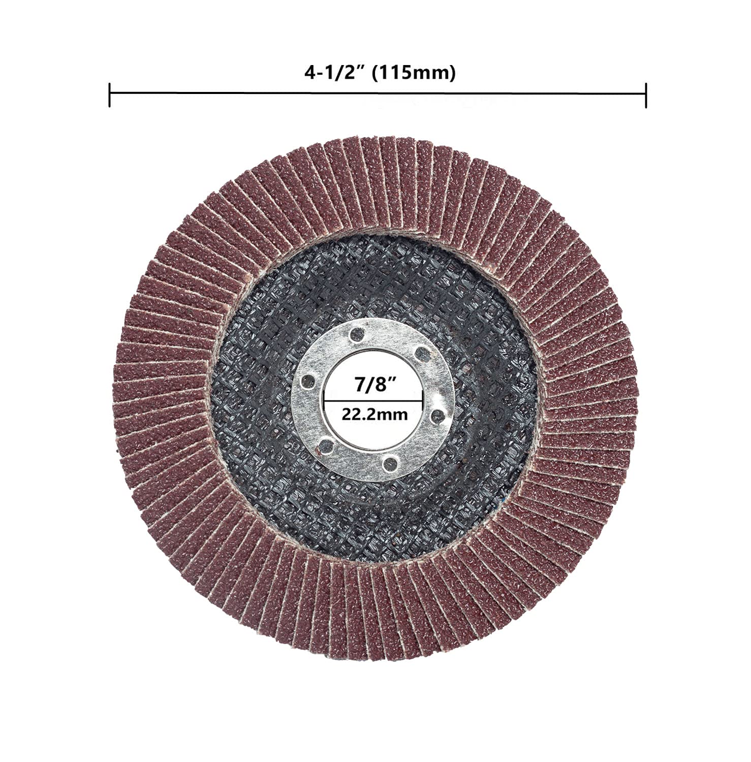 Disco de aleta 4.5 "x 7/8" (115 mm), 50 unidades de 40 grano de fibra de vidrio biselado tipo 27 óxido de aluminio abrasivo | Disco de lijado