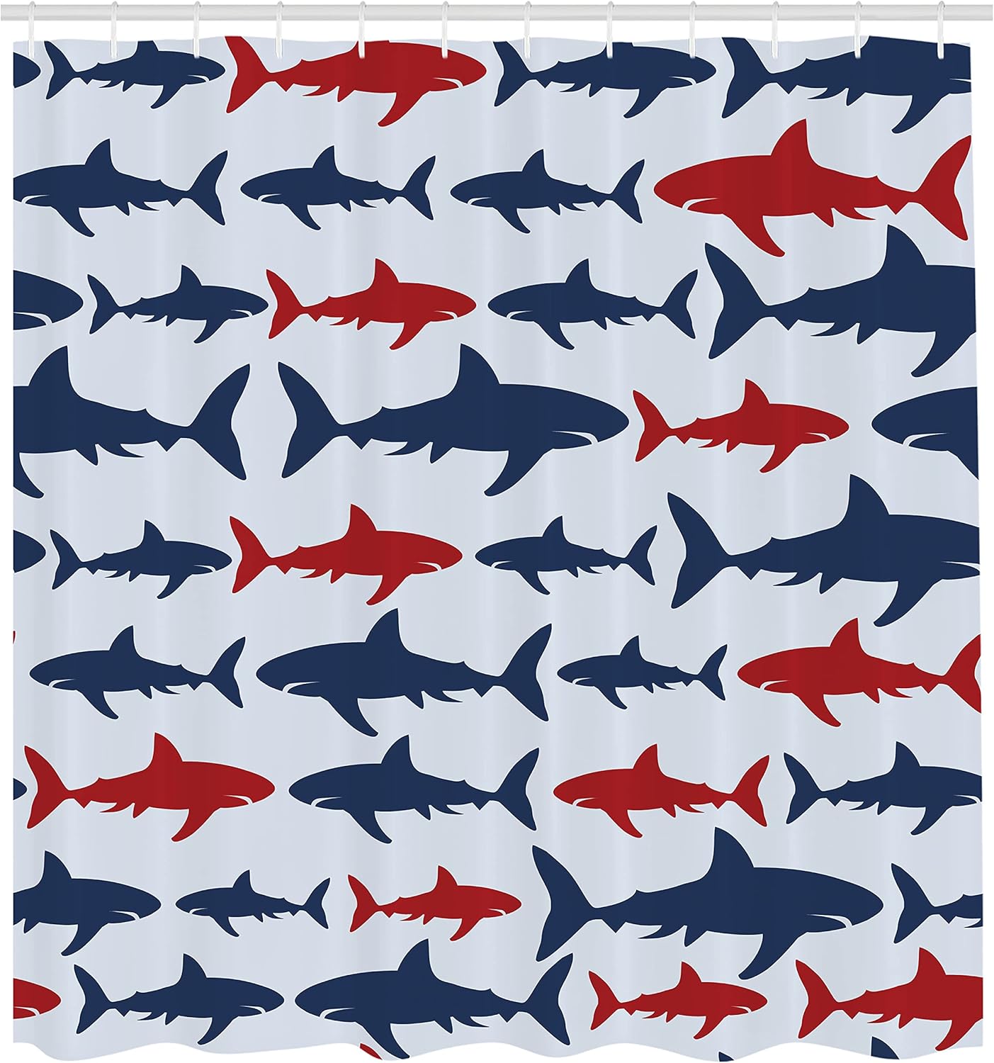 Ambesonne Sea Animals Shower Curtain, Monochrome Shark Illustration Fashion Maritime Illustration Aquatics, Cloth Fabric Bathroom Decor Set with Hooks, 69" W x 75" L, Navy Blue