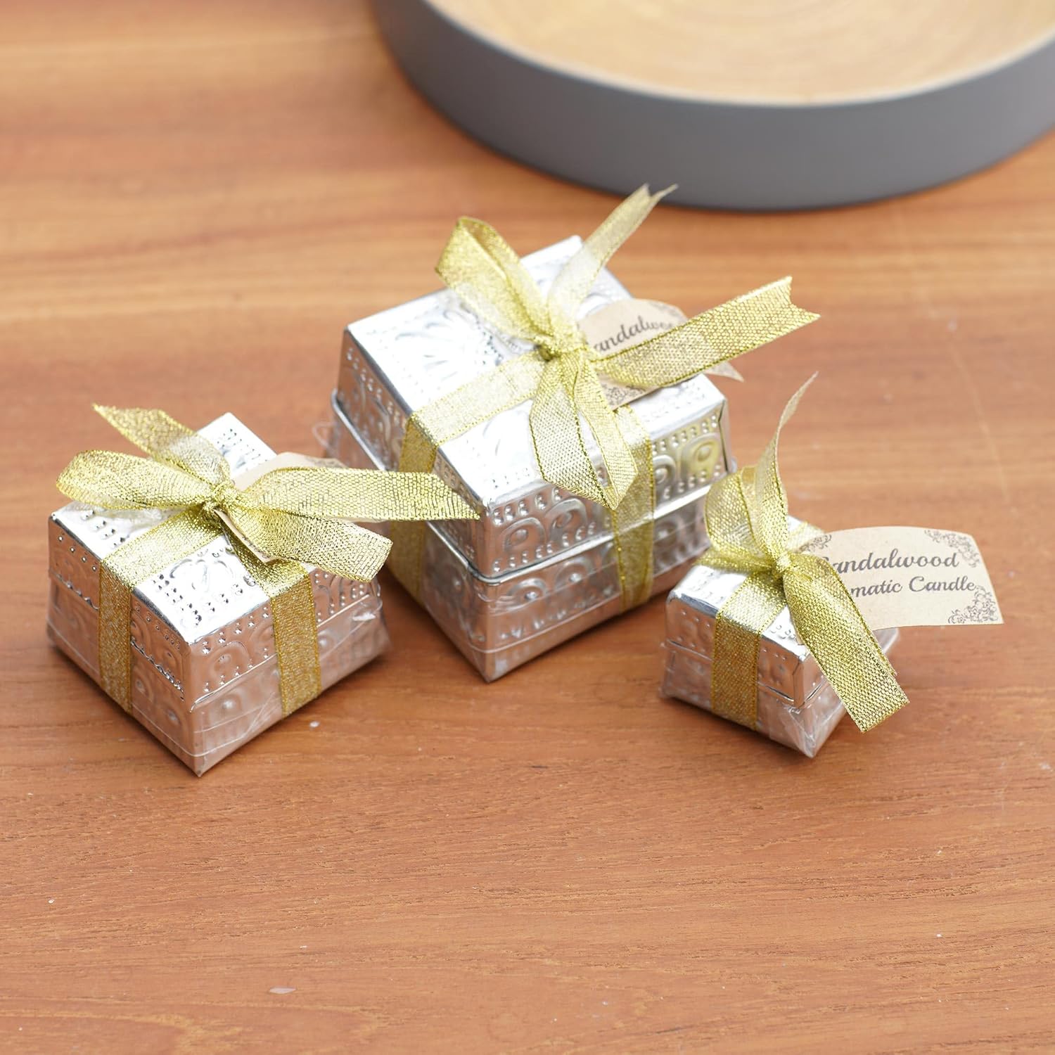 NOVICA Artisan Handmade Aluminum Tinned Candles Beeswax Set of 3 Metallic Indonesia Lamps Lighting Natural Materials Floral [Smallest Piece 1.2in H x 1.6in Diam. Largest Piece 2.4in H x 2.8in Diam.]