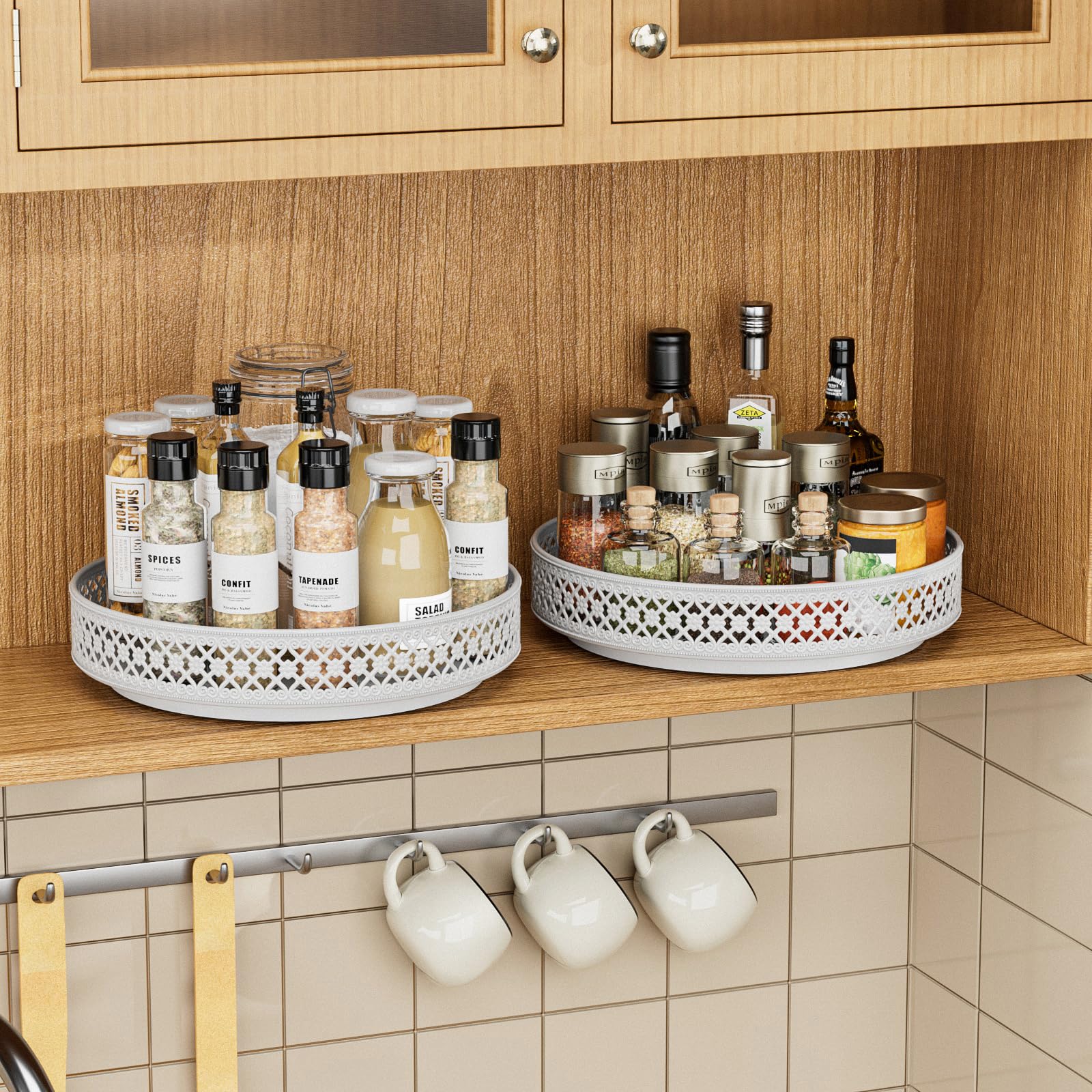 Ovicar Lazy Susan 33 Cm | Portaspezie Girevole In Metallo | Organizer Per Dispensa E Cucina | Bianco