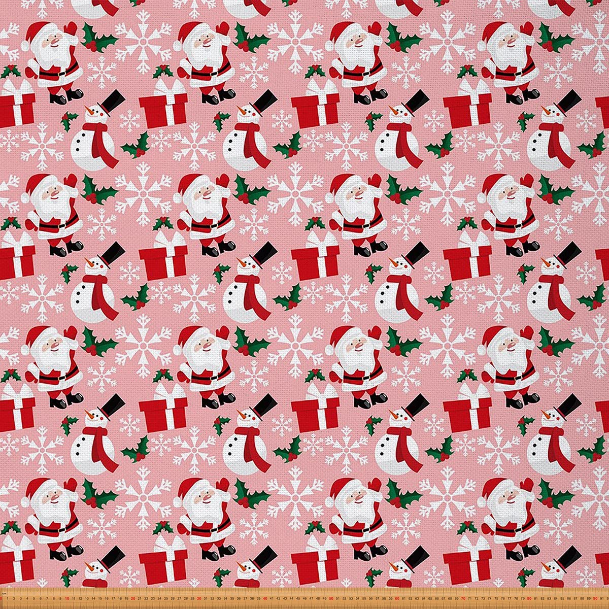 Christmas Indoor Outdoor Fabric, Xmas Santa Waterproof Fabric, Christmas Snowflake Snowman Fabric by The Yard, Cartoon Gift Fabric, DIY Art Upholstery Fabric, Red Pink, 10 Yards — image 1