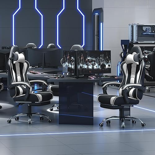 Miniatura 9 de Yaheetech Silla Gaming, Silla de Videojuegos con Soporte Lumbar de Masaje y Reposapiés Ajustable en Altura, Silla Ergonómica de Gaming