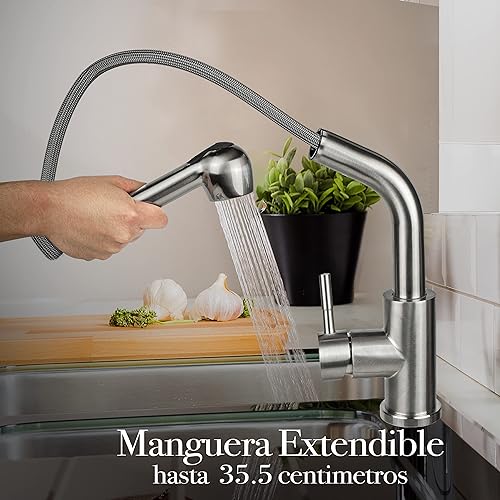 Miniatura 6 de Grifo de lavabo de acero inoxidable Grifo de cocina individual Grifo de lavabo sin plomo Pulverizador