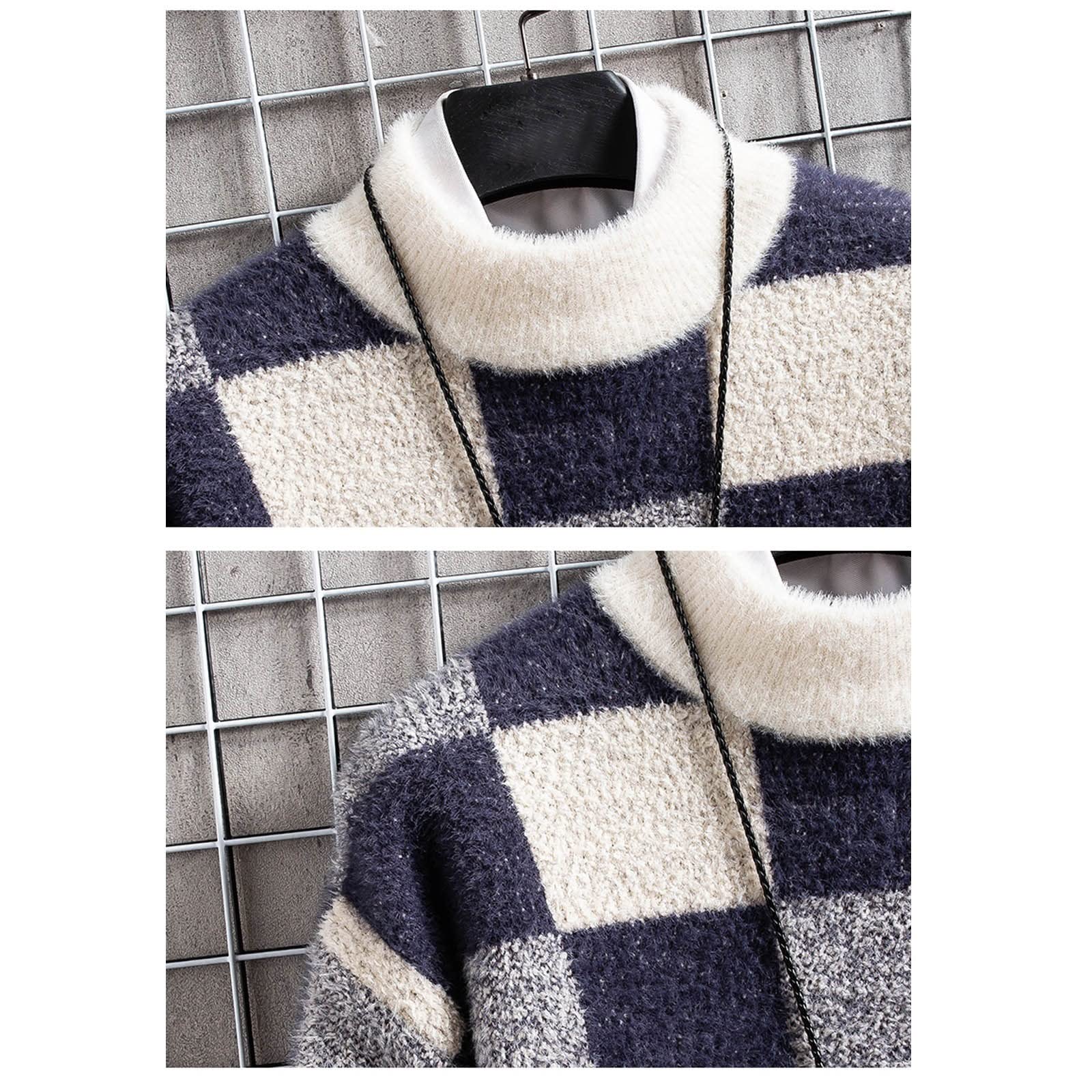 (wełniany) sweter Gruby sweter kaszmirowy Mężczyźni Topy Turtleneck Zima Mężczyzna Plaid Swetry Wygodne Męskie Swetry Świąteczne Utrzymuj Ciepłe Pull Homme sweter(B,XL)