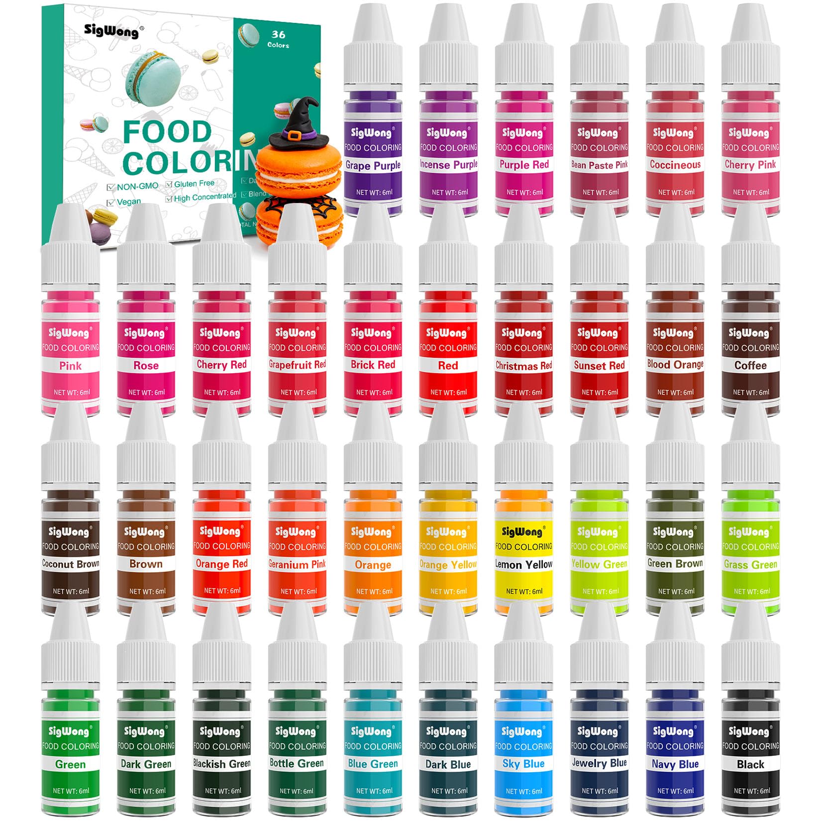 Food Coloring - 36 Color Concentrated Liquid Food Coloring Set - Neon Liquid Food Color Dye for Baking, Decorating, Icing, Cooking, Slime Making Kit and DIY Crafts, 6ml Bottles (0.25 Fl. Oz)