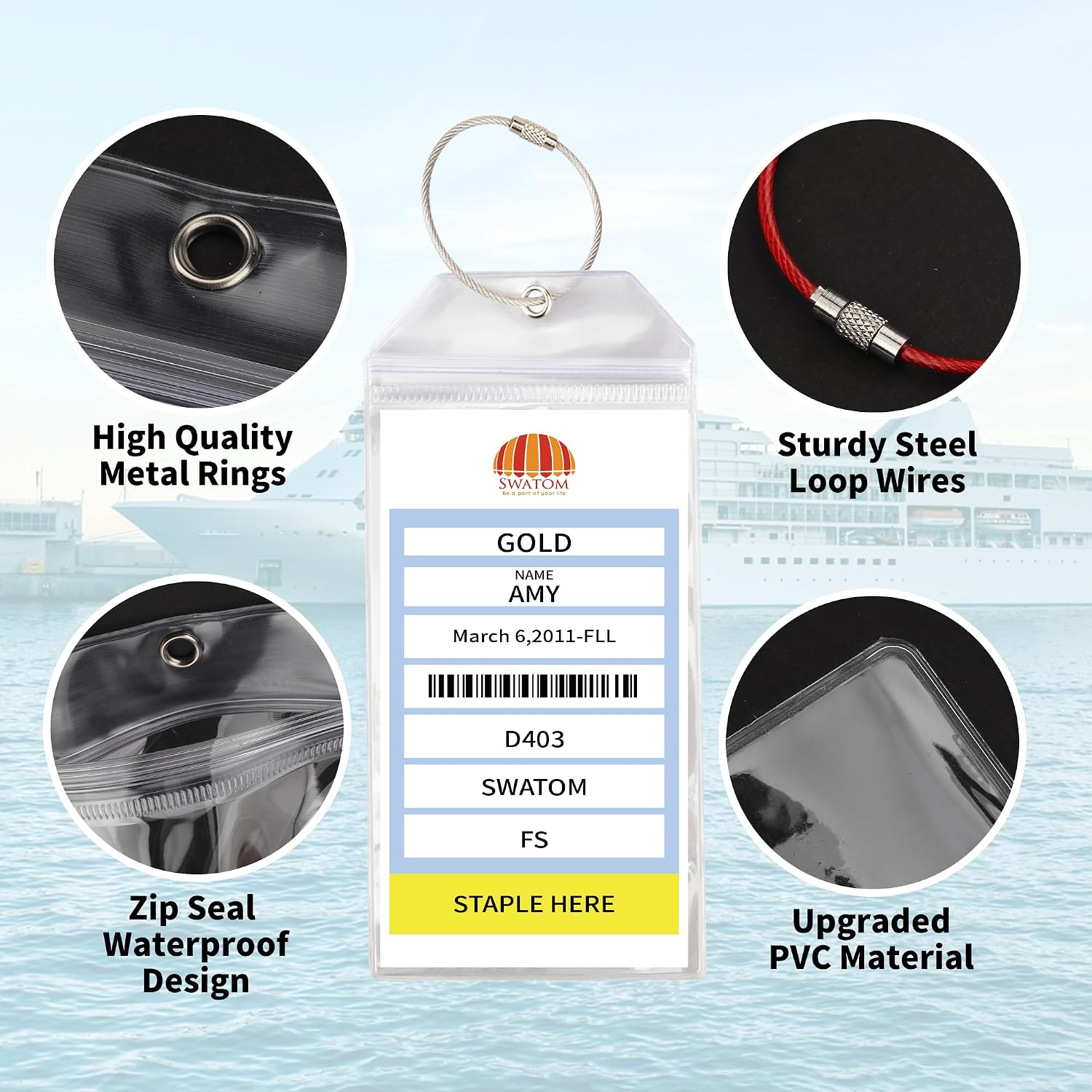 SWATOM Cruise Luggage Tags Holder for Carnival, NCL, Princess & MSC 8 Pack Waterproof Clear Cruise Luggage for Suitcases Bag Tags 2025 & 2026 Cruise Ships Essential ﻿ image 2