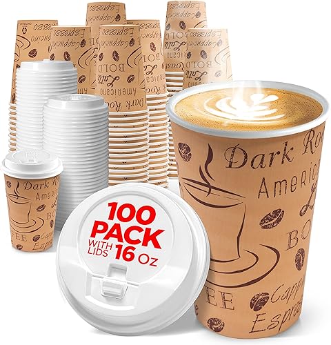 Miniatura 11 de Tazas de café desechables blancas con tapas, 16 onzas (paquete de 50), tazas de café de papel para bebidas calientes y frías, café, té, chocolate