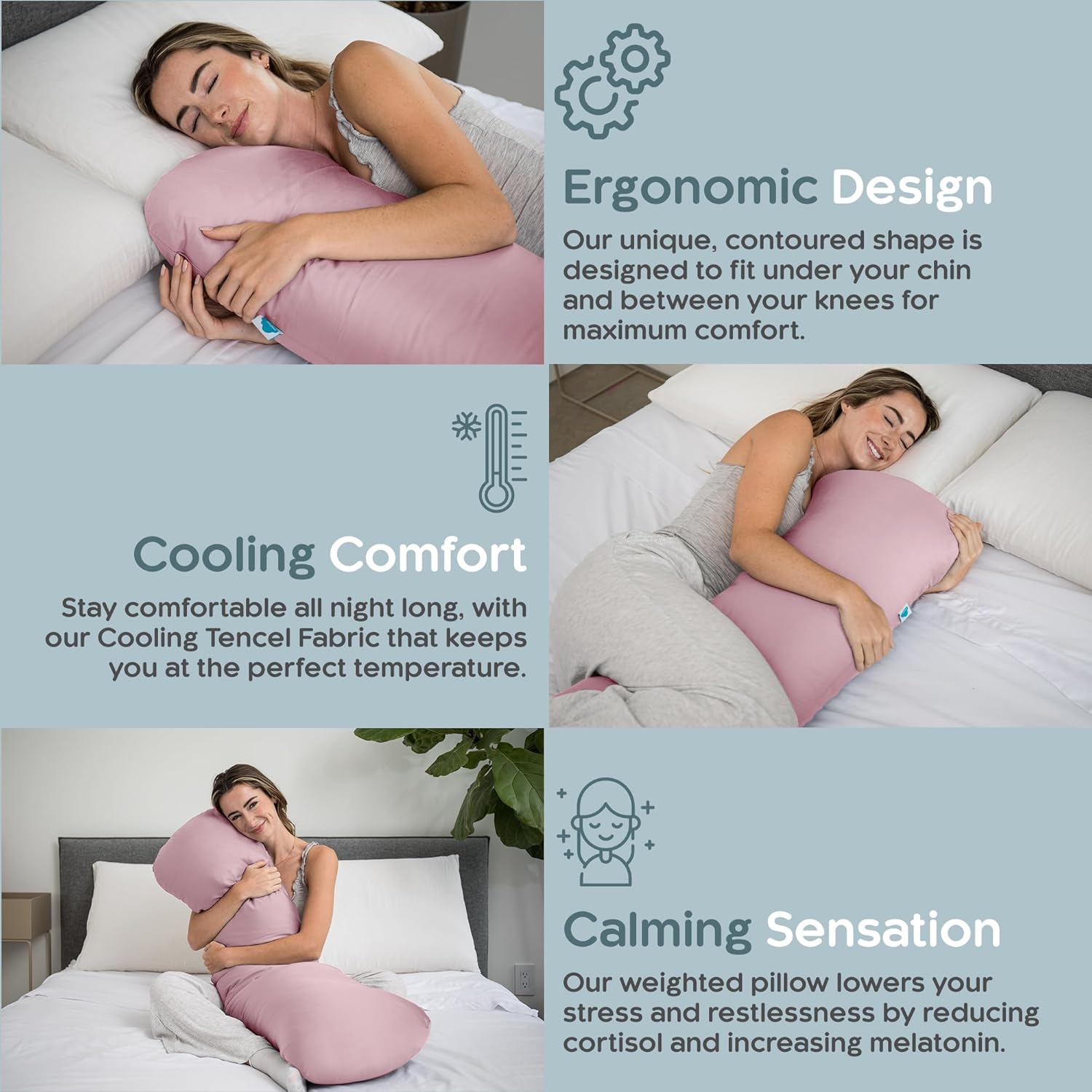 Weighted Body Pillow 8lbs - Weighted Pillow for Deeper Sleep (48" x 14") - Cooling Body Pillows for Adults, Side Sleeper Body Pillows with Cover (X-Large/Blossom)