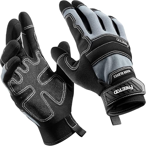 FREETOO Guantes de trabajo para hombres, máxima protección de la palma Excelente agarre Guantes de trabajo con cuero acolchado, absorción de