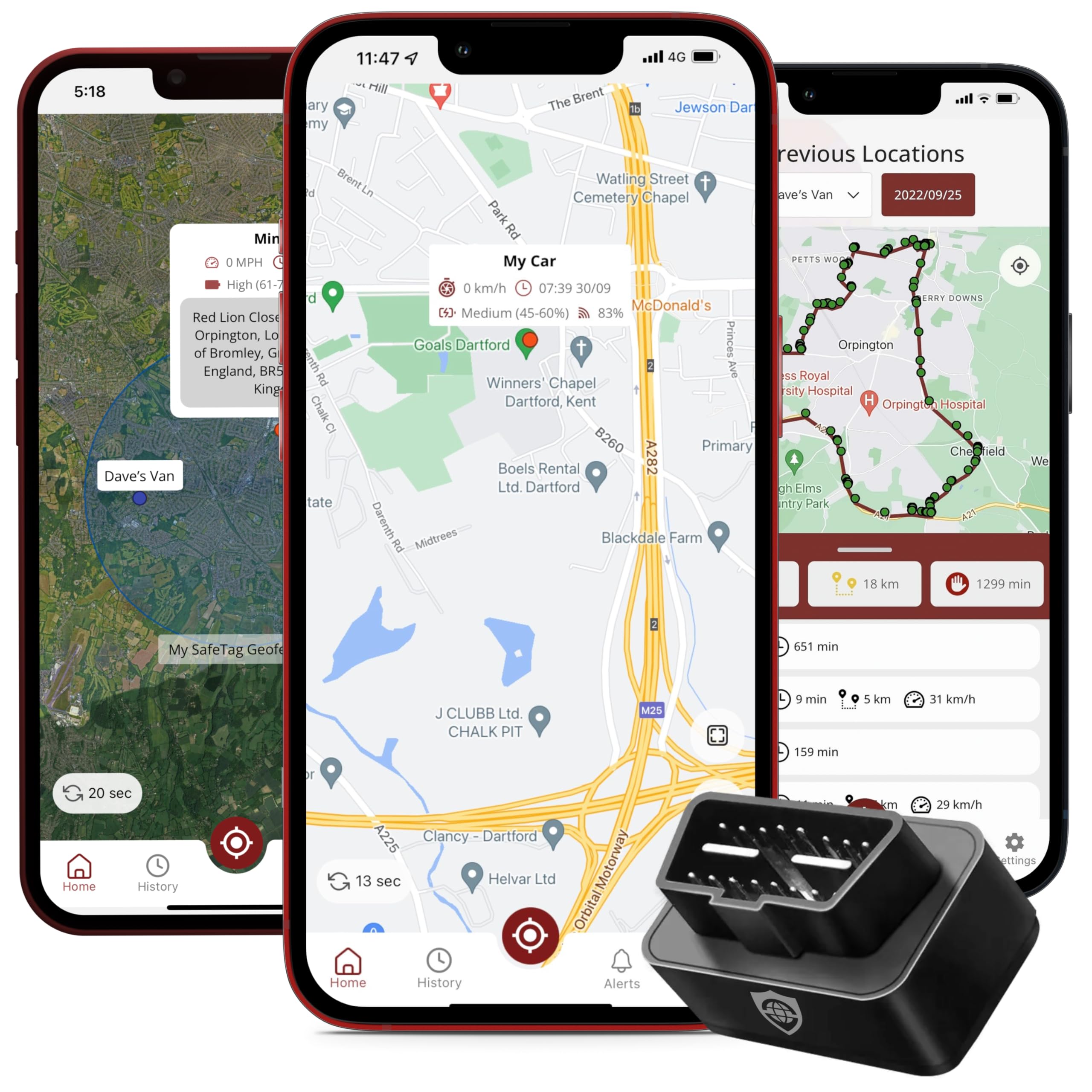 SafeTag Plug - OBD 2 / II Self-Install GPS Tracker, Car, Van, Motorbike etc. 34-220 Countries, Real Time Tracking and Notifications, 7 Day Free