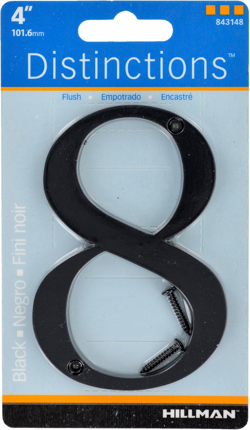 Distinctions 843148 House Number 8, Black Zinc Flush Mount Address Number, Modern Outdoor Address Sign for Front Door, Mailbox, Wall, or Plaque, 4 Inches
