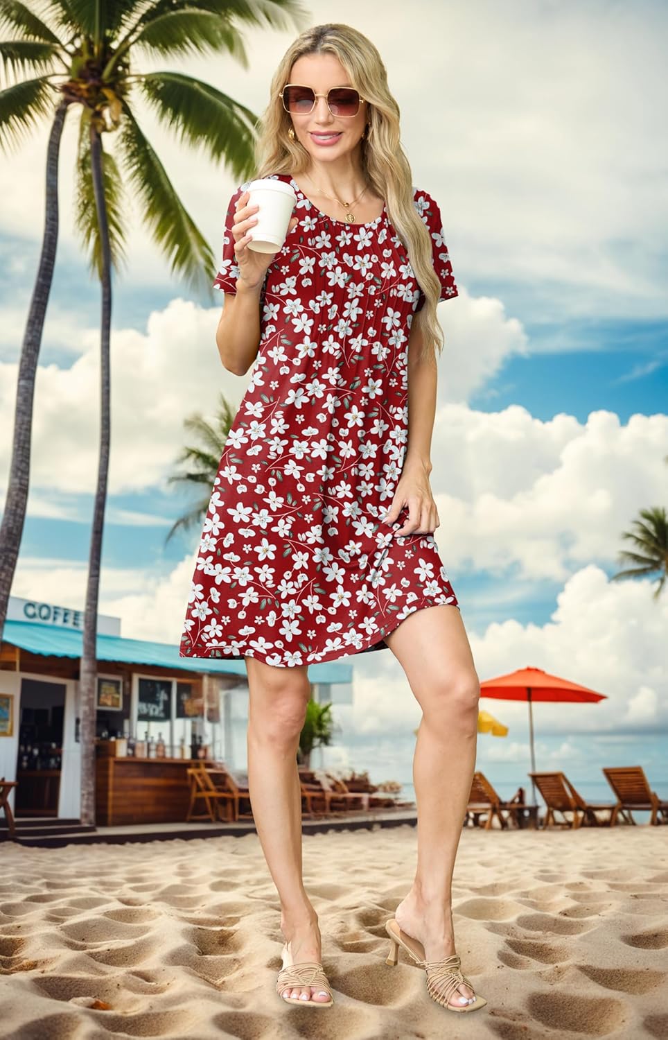 HiMONE Womens Summer Dresses T-Shirt Pleated Dressy Casual Scooped Neck Beach Vacation Dresses XS-2XL - Image 3