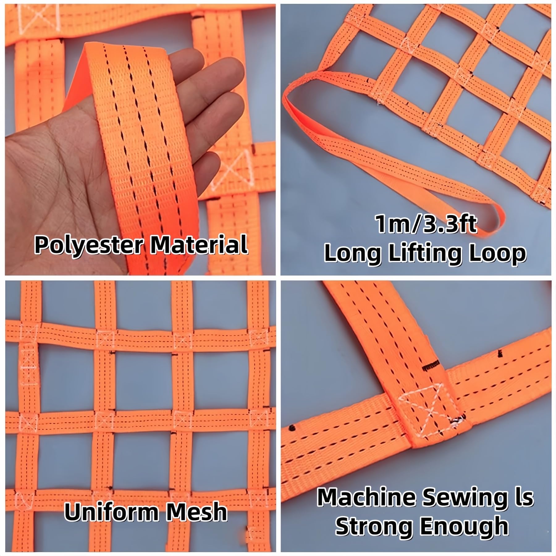 Equipos de manipulación de carga for camiones de remolque - Correas resistentes for manipulación de materiales de 1 m, 2 m, 3 m y 4 m - Redes de elevación de carga - Red de cesta de carga(2x2m(2000kg)