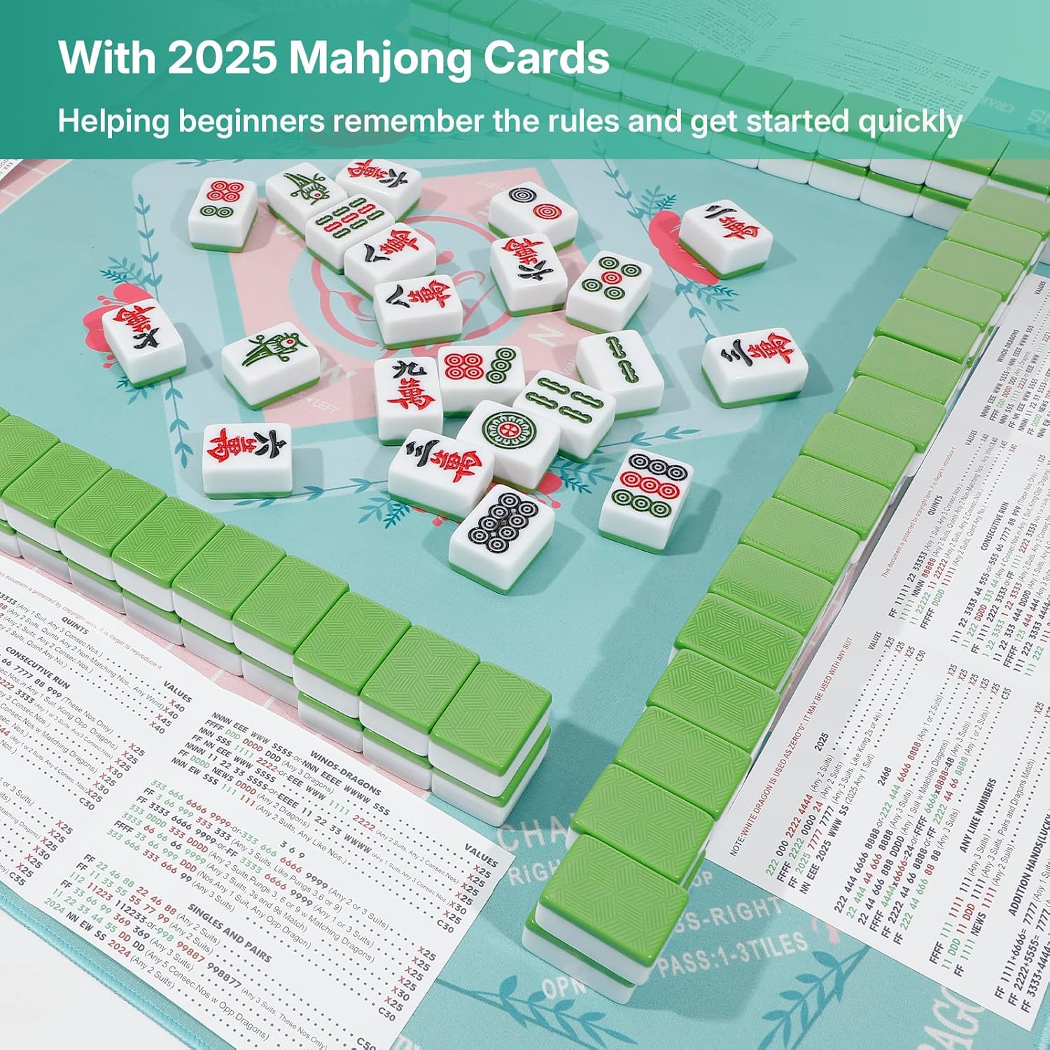Mahjong Mat, Mahjong Mat for Table, Comes with 1 Velvet Mahjong Mat Storage Bag, Fit for Mahjong/Poker/Board Games/Card Games/Dominoes (Green)