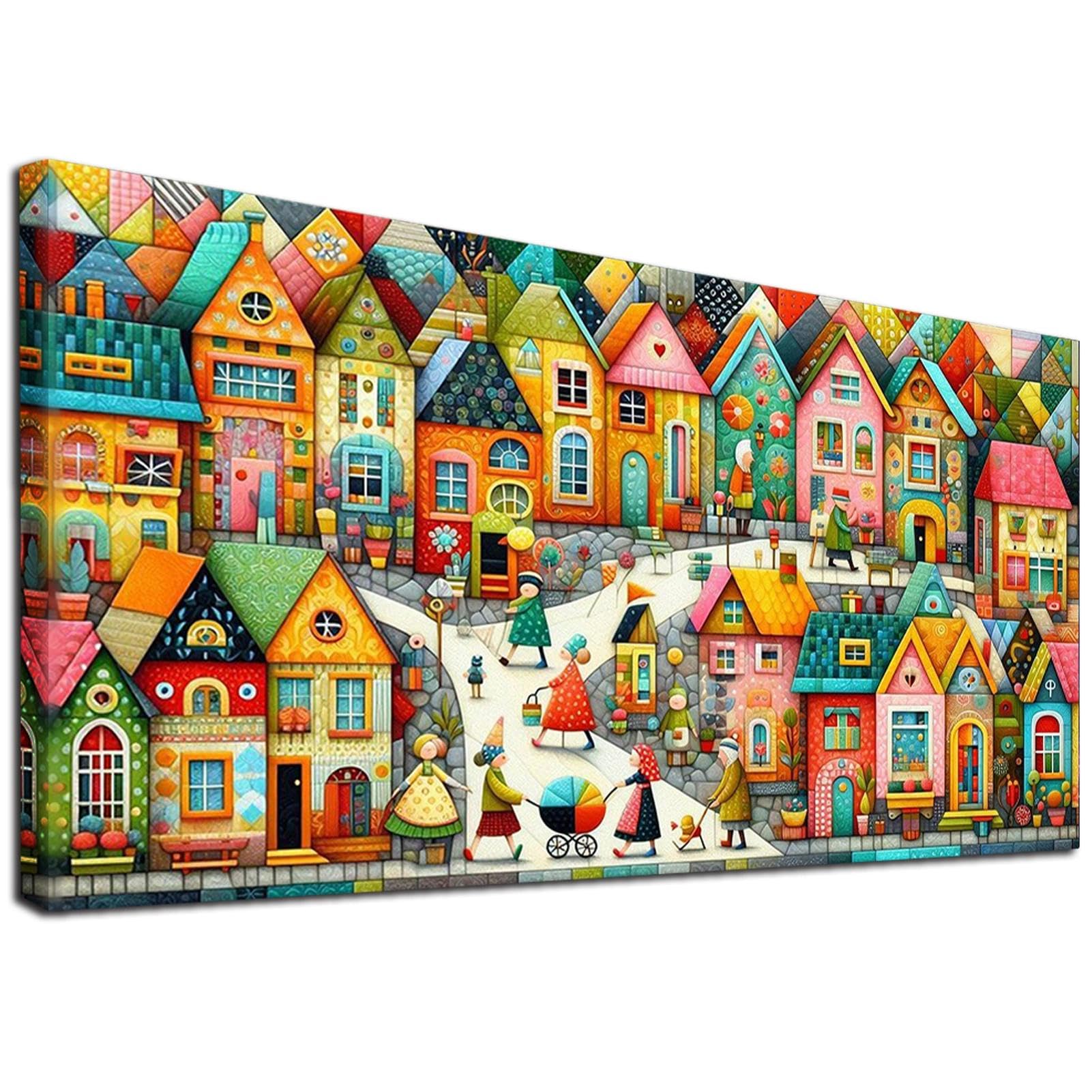 JATOK Large Diamond Art Kits Adults, Colorful Town Diamond Painting Kits for Adults Beginners, DIY Full Round Drill Gem Art Crafts Home Wall Decor Relax Gifts, 40x70cm/15.7x27.5in