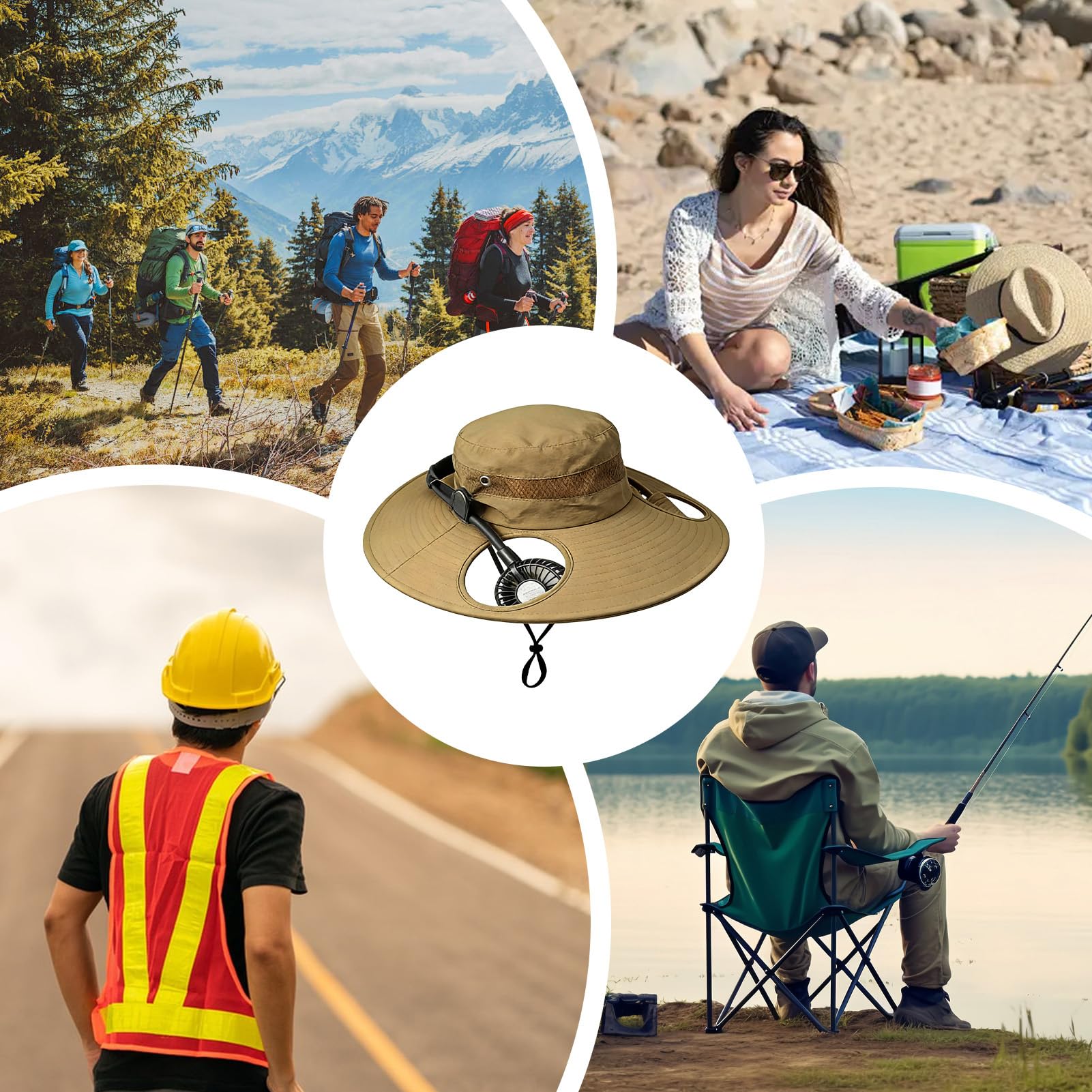 Sombrero de playa, gorra de ala ancha con carga USB, sombrero de sol refrescante con ventilador, para playa, camping, senderismo, correr, jardinería, viajes, vacaciones, festivales