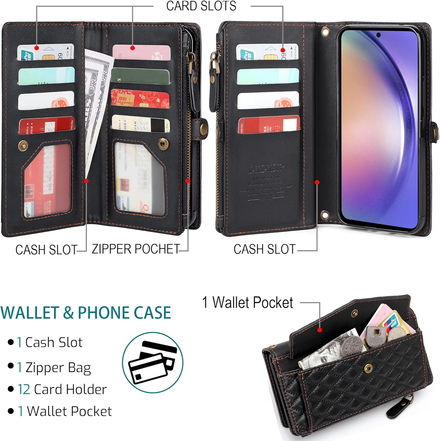 for Samsung Galaxy S25 Ultra Wallet Case for Women, Support Wireless Charging with RFID Blocking Card Holder, PU Leather Wallet Detachable Magnetic Phone Case Crossbody Strap, (Black)