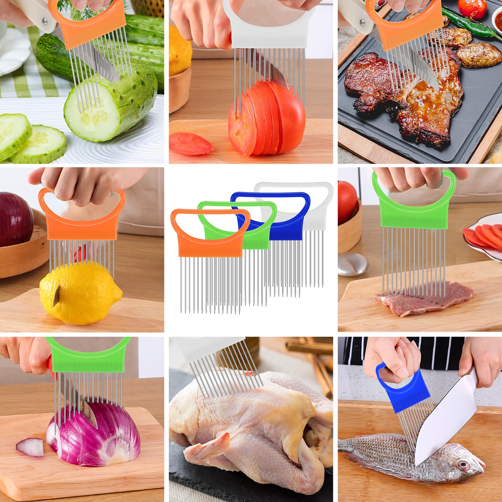 Zwiebel- & Gemüseschneider-Halter Aus Edelstahl – Multifunktionales Küchenhelfer Für Gleichmäßige Scheiben