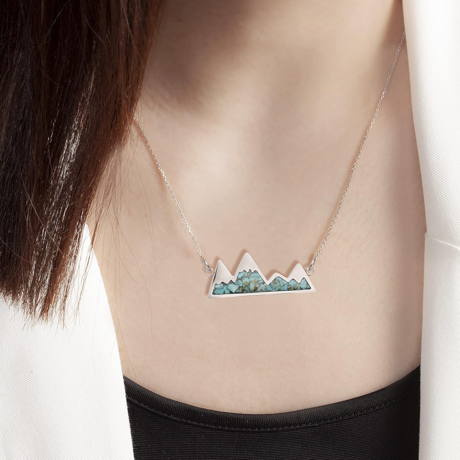 Lauren-Spencer Gemstone Mountain Necklace for Women Turquoise Malachite Tumbled Chips Stone Pendant Necklace Dainty Snowy Mountain Range Necklace for Women Nature Jewelry Gift - Image 3