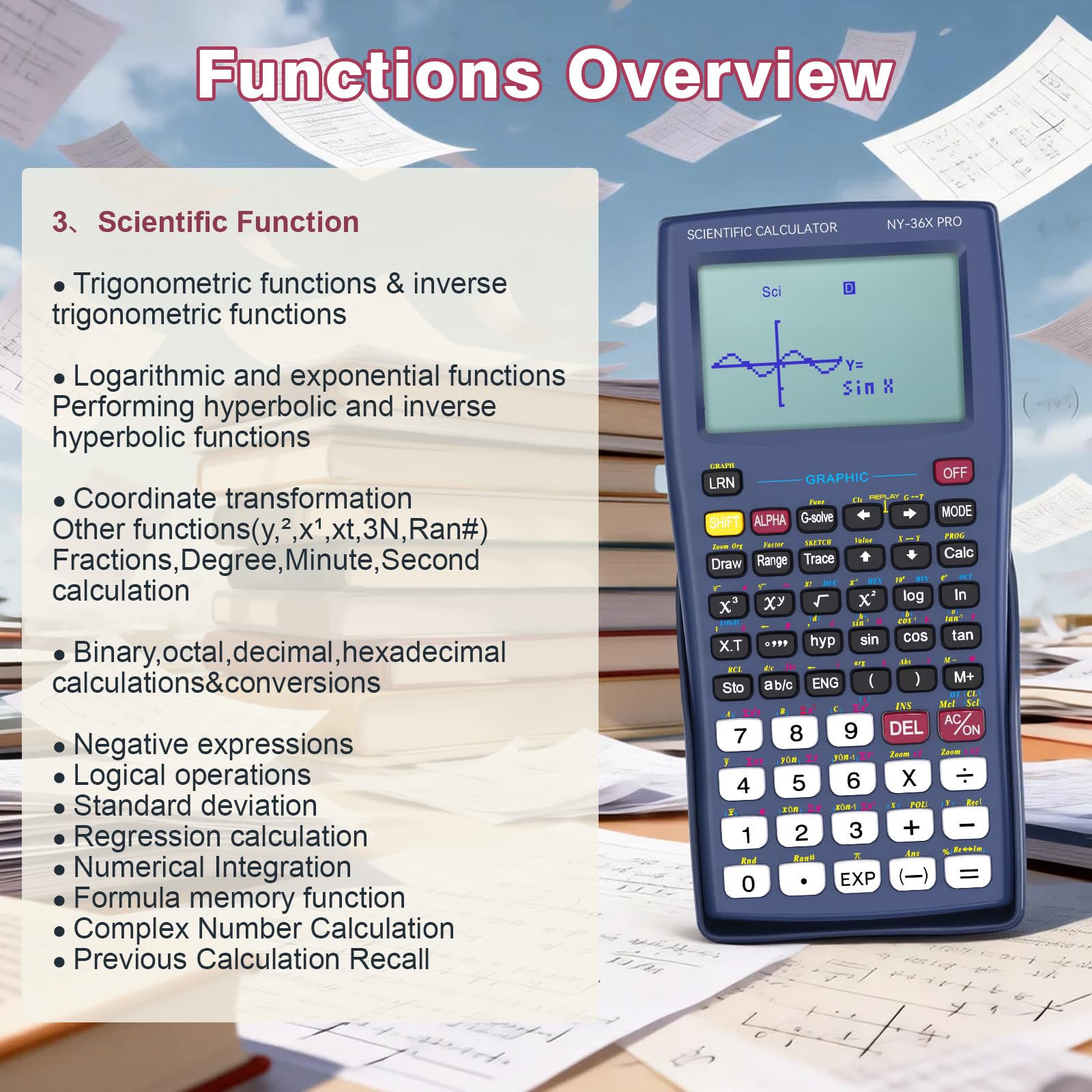 Calcolatrici scientifiche grafiche GUYUCOM 36X Pro Calcolatrici da ufficio per scuola superiore con 360 funzioni Calcolatrice finanziaria Desktop Multi-Line 13 cifre Display da 3 pollici Forniture