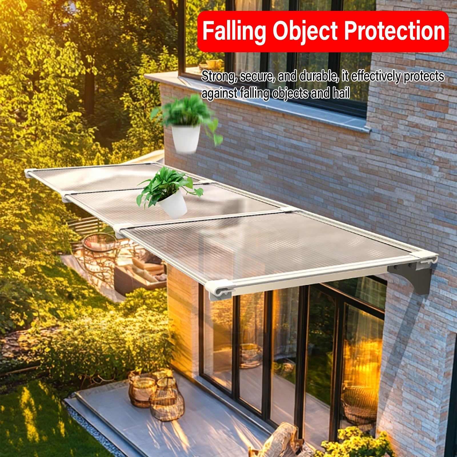 Auvent De Porte Et Fenêtres Extérieure,Marquise De Porte Aluminium,Toit Marquise en Polycarbonate,Terrasse Toit Abri Banne Protection,Protection UV(Silver,55 * 127cm/21.6 * 50in)