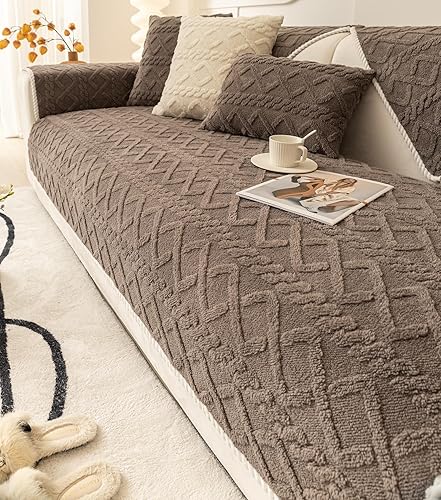 Miniatura 6 de vctops Fundas de sofá de jacquard geométrico de felpa para sofá de granja, funda neutra antideslizante seccional para sofá, funda suave y cálida