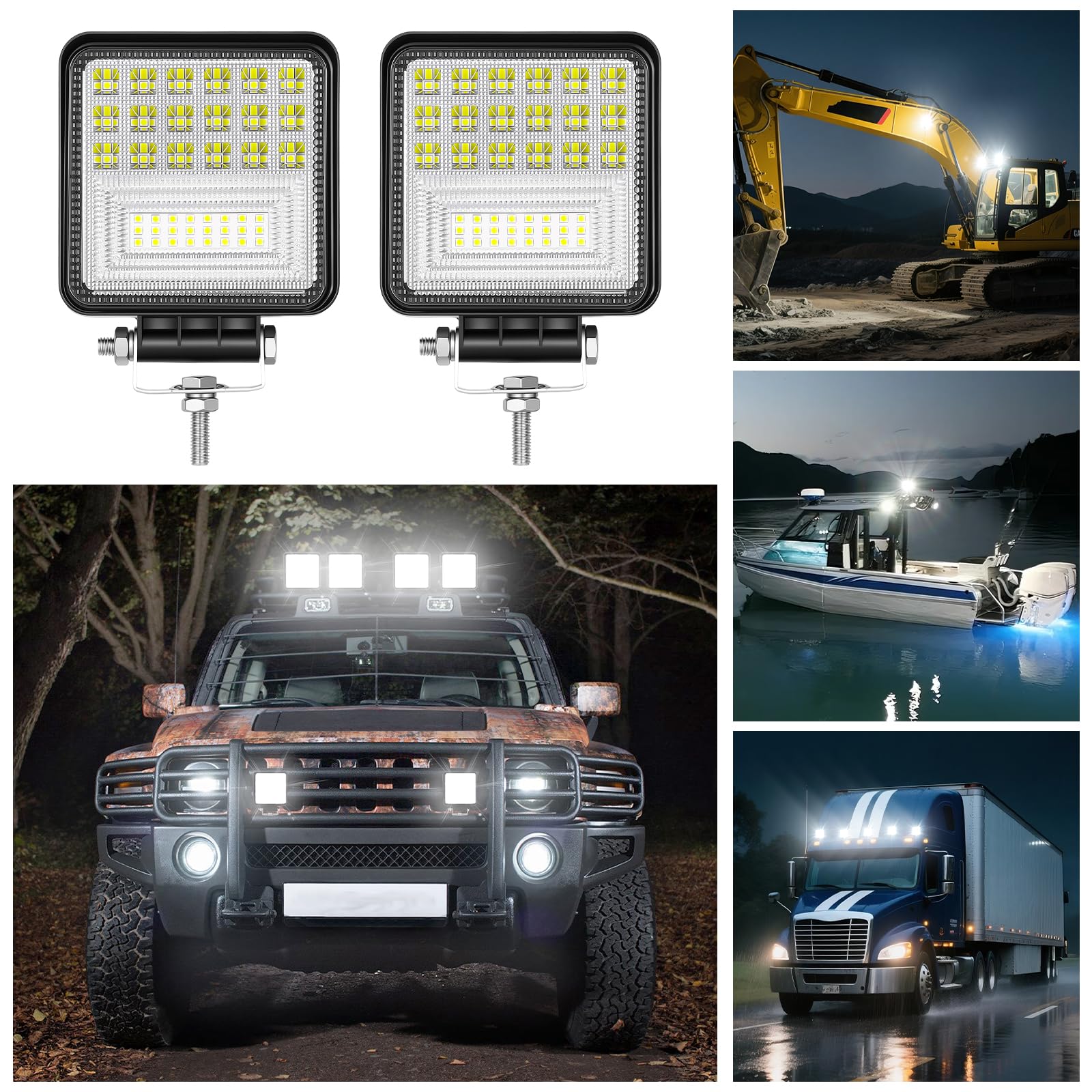 RIGIDON 10 Pcs Faro de trabajo rectangular, 4 pulgadas 126W, Spot Flood Combo lámpara trabajo led para off road camión coche ATV SUV 4x4 Tractor, Faros trabajo led 12v 24v Spotlights faros antiniebla