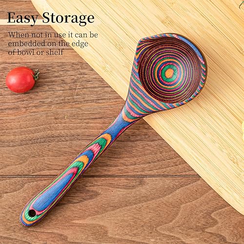 Vista 13 de Gudamaye Pakkawood - Cucharones profundos para sopa, cucharón de madera grande de 10.6 pulgadas para cocinar, juego de utensilios de cocina de madera