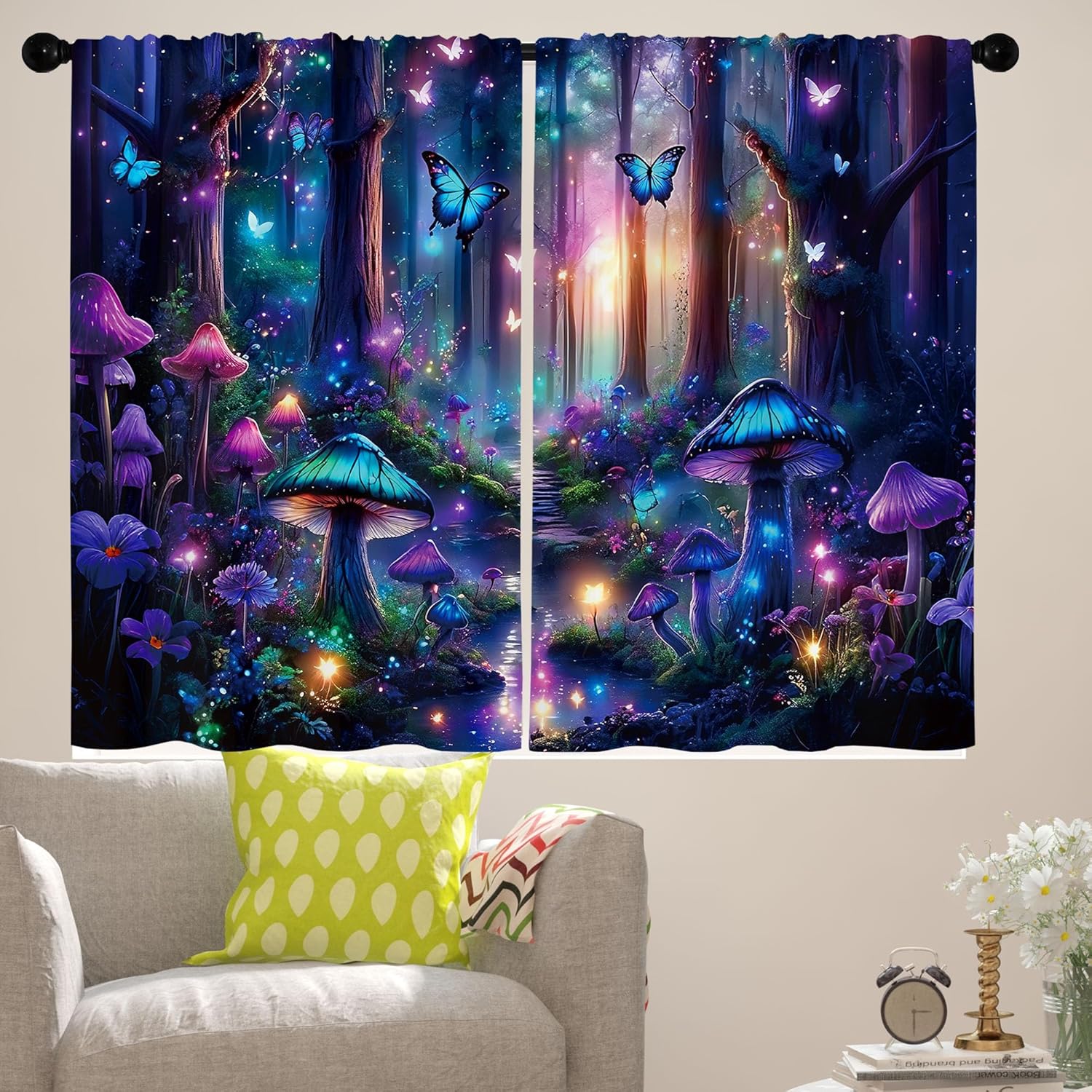 Colorful Abstract Window Curtains 42x63 inches Long 2 Panels Floral Aesthetic Flower Lake Nature Scene Color Mountain Retro Boho Living Room Curtain Window Treatment Curtain Drapes for Bedroom