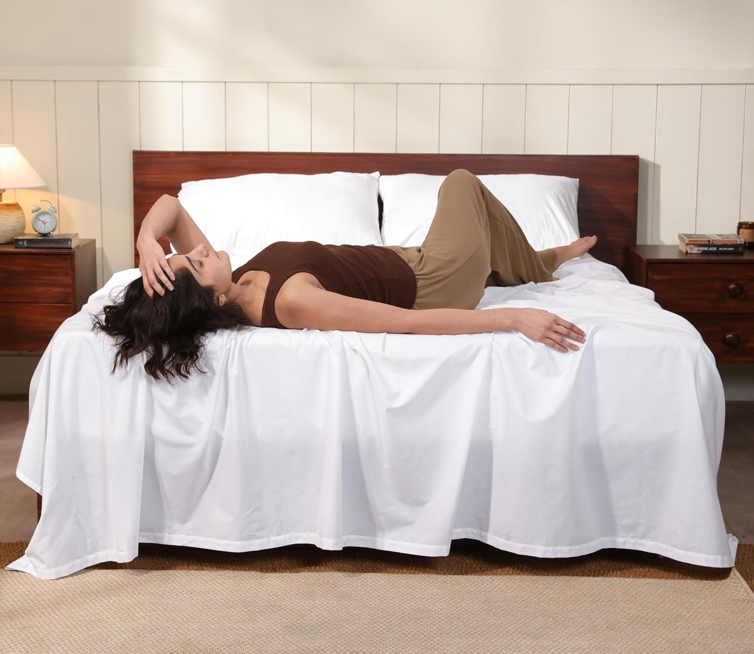 RUVANTI 100% Cotton Sheets – Soft Peached Percale, Lightweight & Breathable Cooling Comfort for Summer, 14″ Deep Pocket Full Sheet Set, 4-Piece, Bright White