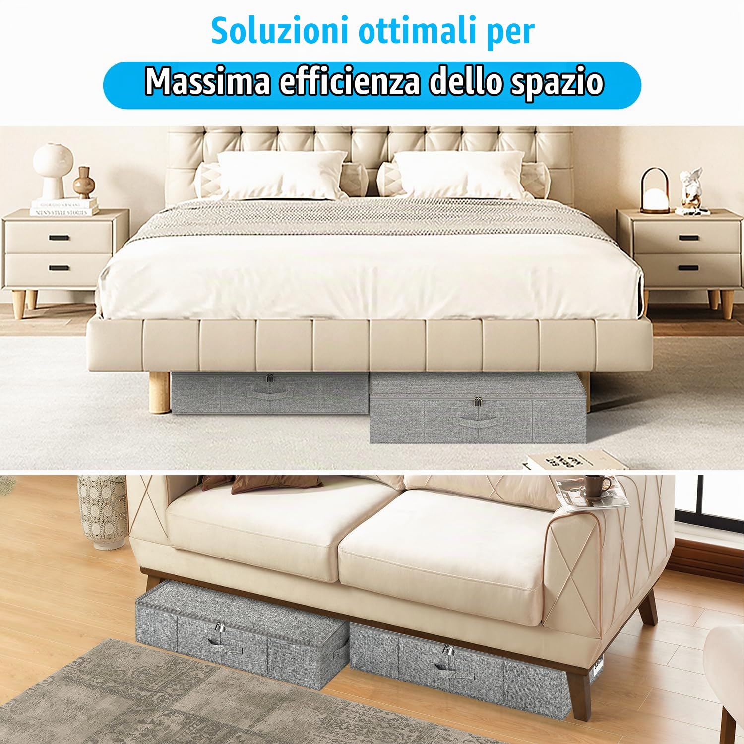 Scatola portaoggetti sotto il letto, con coperchio, 3 pezzi, pieghevole, lavabile, 3 manici, doppia chiusura lampo, per Dorm and Home, 76 x 38 x 17 cm