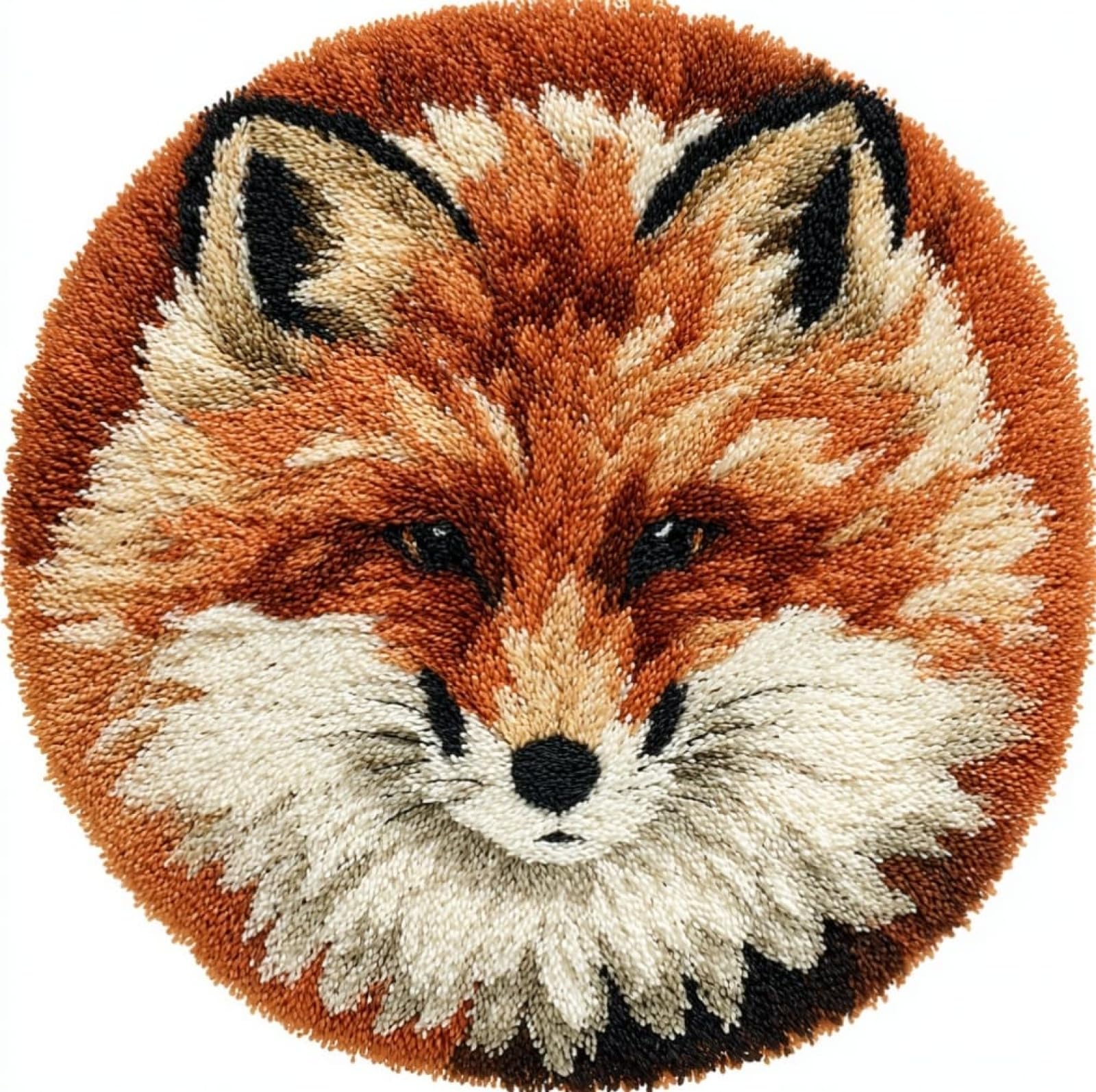 WallustrioaW Latch Hook Rug Kit,Animal Fox,Carpet Crochet Yarn Kits for Adults,Latch Hook Kits for Adults Colorful Pattern Printed Canvas,50x50cm