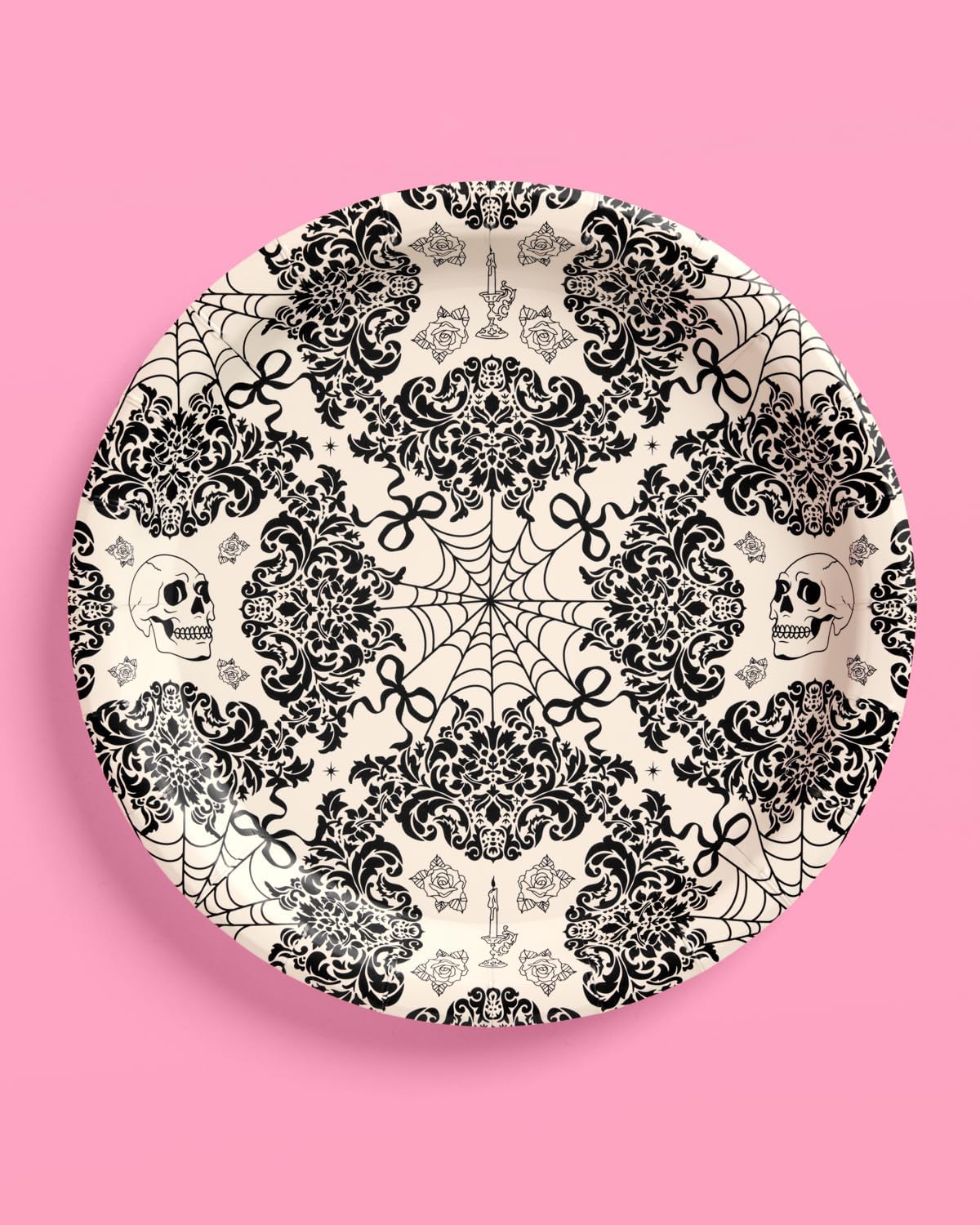 xo, Fetti Romantic Horror Paper Plates | 25 pcs | Gothic Party Tableware, Spooky Chic Dinnerware, Halloween Romance Decor, Dark & Elegant Party Supplies