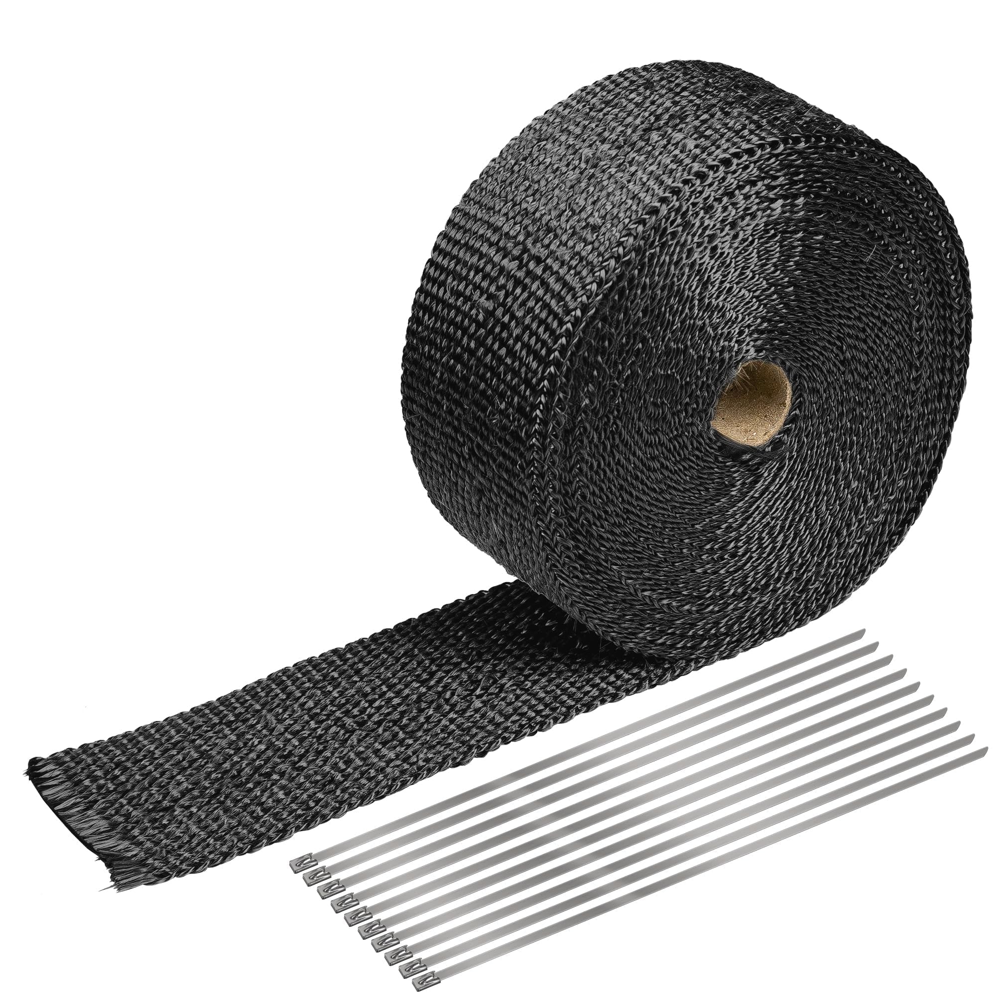 Black Exhaust Heat Wrap, Foneso 2'' x 33' Exhaust Header Wrap Tape Fiberglass Heat Shield Tape with 10pcs Stainless Steel Ties for Motorcycle Car Truck