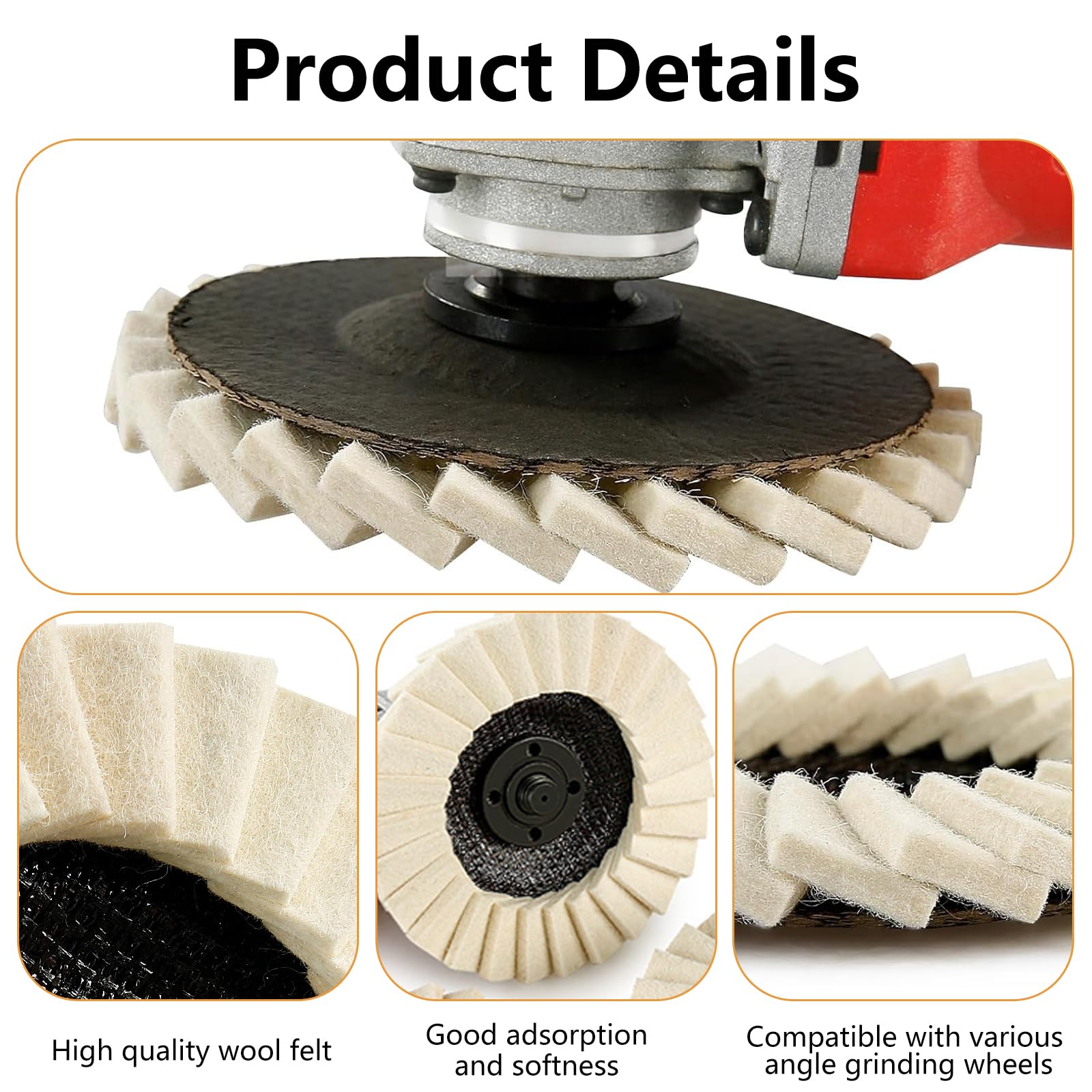 5 dischi per lucidatura in feltro, 125 mm x 22,2 mm, per smerigliatrice angolare Flex Lucidatura, dischi in feltro di lana per levigare e lucidare vernice, legno, acciaio inox e plastica