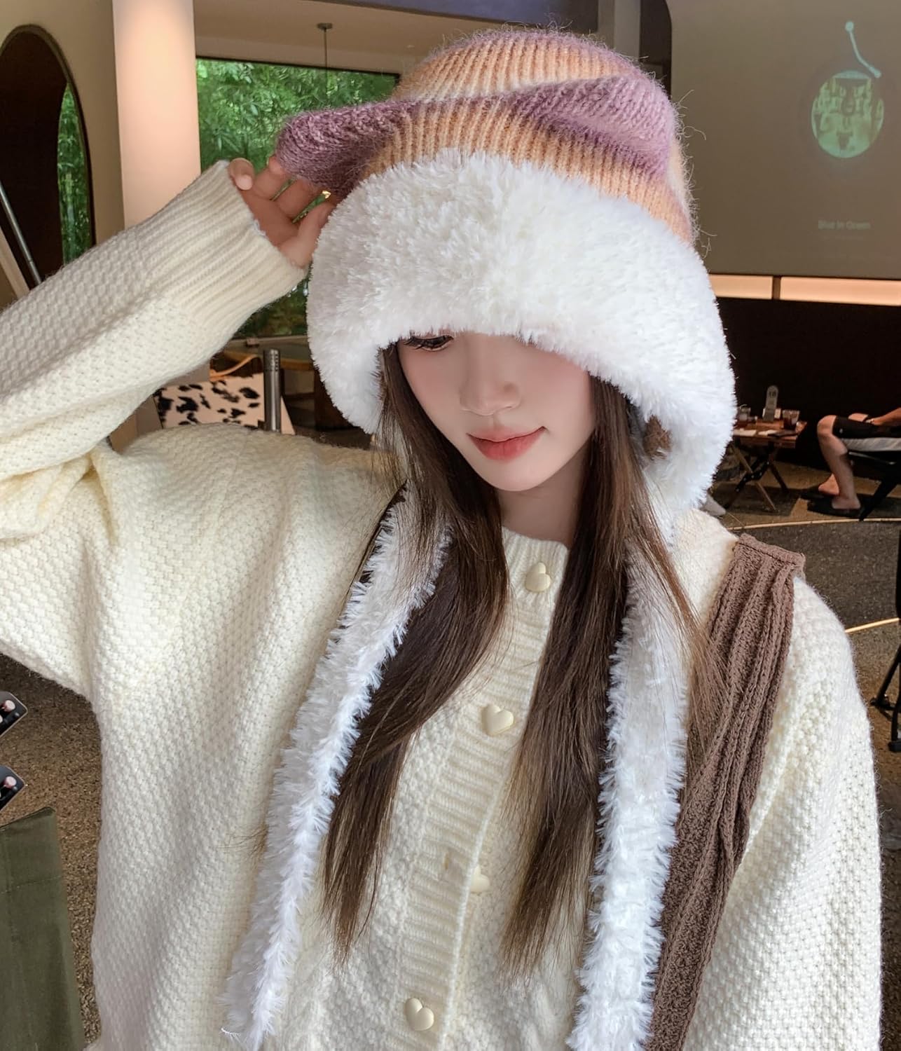 HUAMULAN Women Winter Sherpa Beanie Hats Knit Ear Flaps Peruvian Cover Ears Fleeced Ski Snow Hat Braid - Image 9