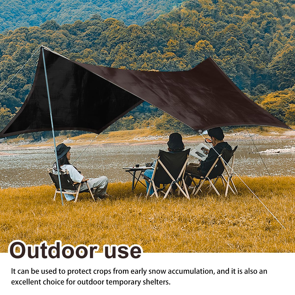 Onarway Lona impermeable y resistente: 5 m x 5 m, 150 g/m², impermeable, con ojales reforzados, lona multiusos para exteriores, color marrón y negro
