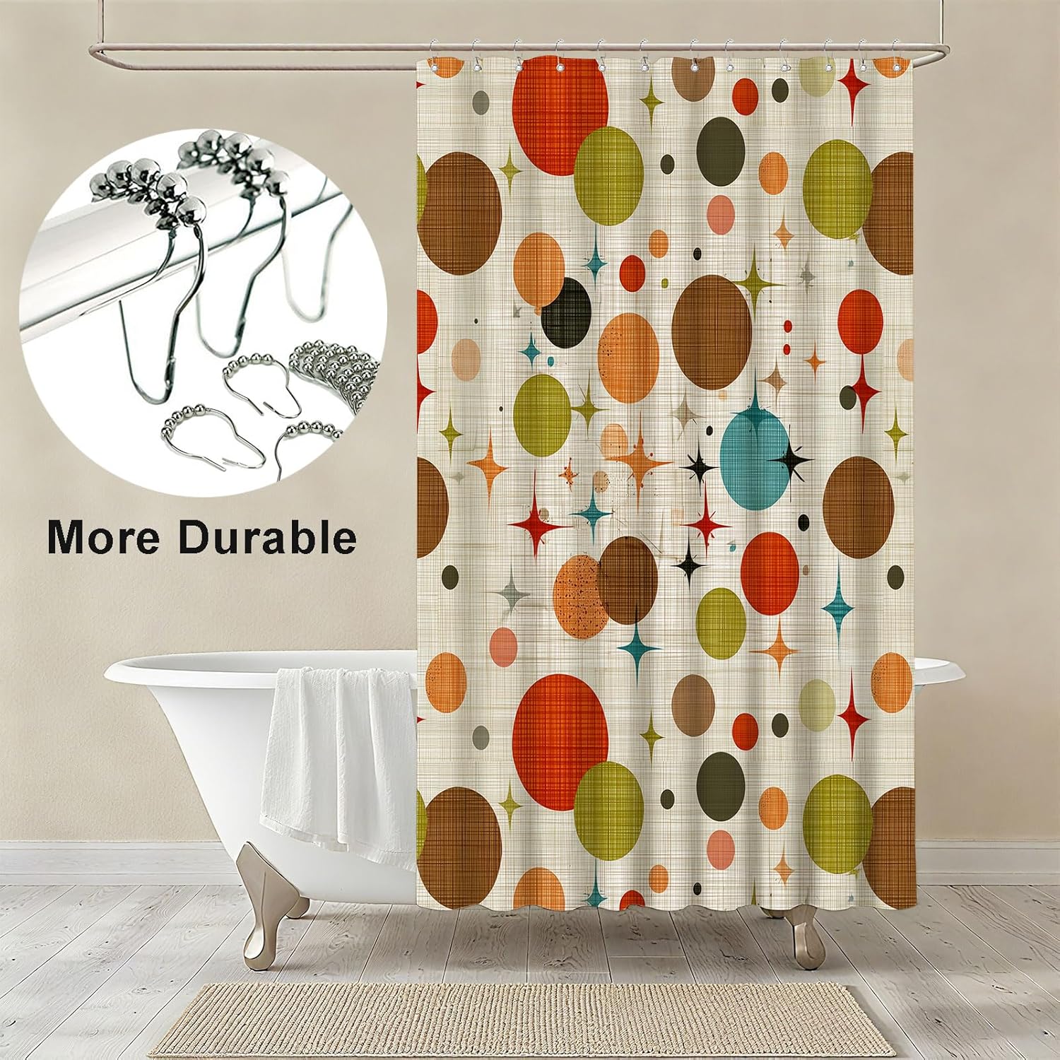 Mid Century Modern Shower Curtain Abstract Geometric Art Shower Curtains for Bathroom Waterproof Fabric Bath Curtain Decor with Hooks