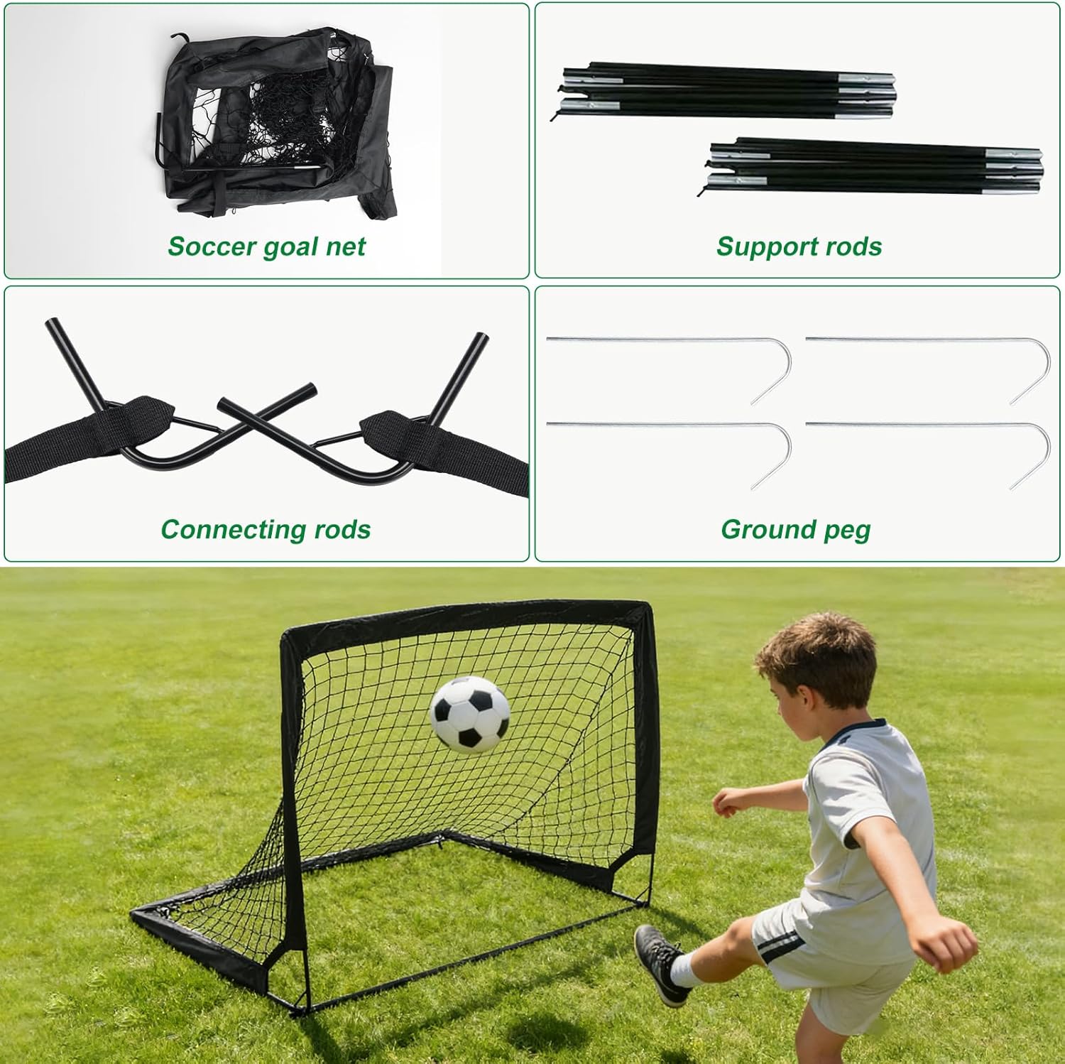 1 Pack 4’ x 3’ Portable Soccer Goals for Backyard, Indoor & Outdoor Pop Up Soccer Goals, Black