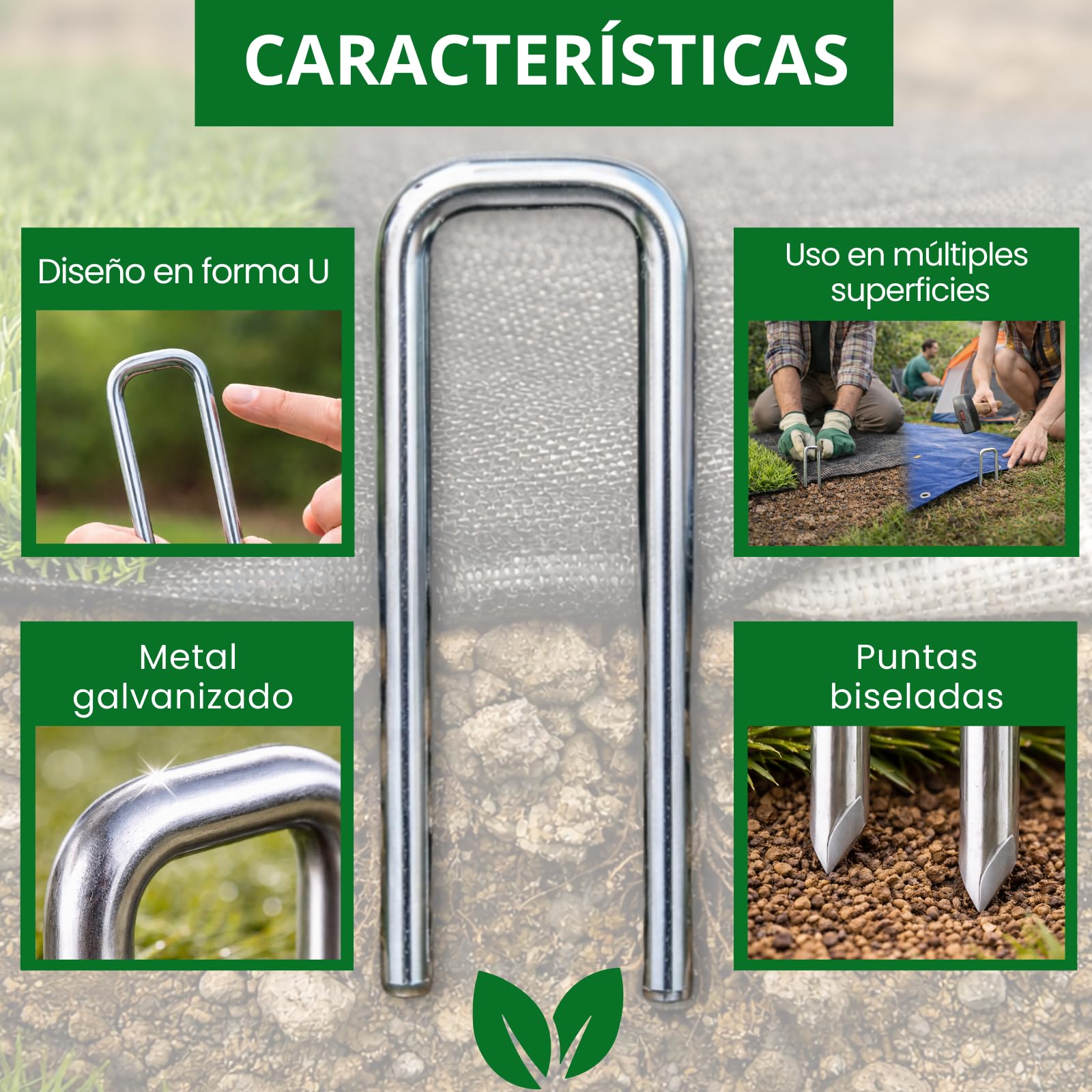 PLANTAWA Piquetas de Metal 200 Unidades | Anclaje para césped Artificial, Malla antihierbas y Lonas de jardín | Fijación Resistente, instalación rápida y sujeción Estable en Todo Tipo de terrenos