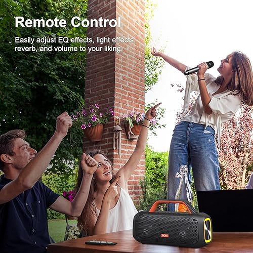 Miniatura 5 de DOSS Altavoz Bluetooth portátil, altavoz de 60 W con control remoto para ajuste de eco, graves y agudos, Bluetooth 5.3, sistema PA con luces LED