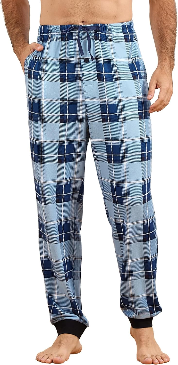 Vulcanodon Mens Soft Pajama Pants Plaid Sleep Pj Bottoms Comfy Joggers Lounge Pants with Pockets