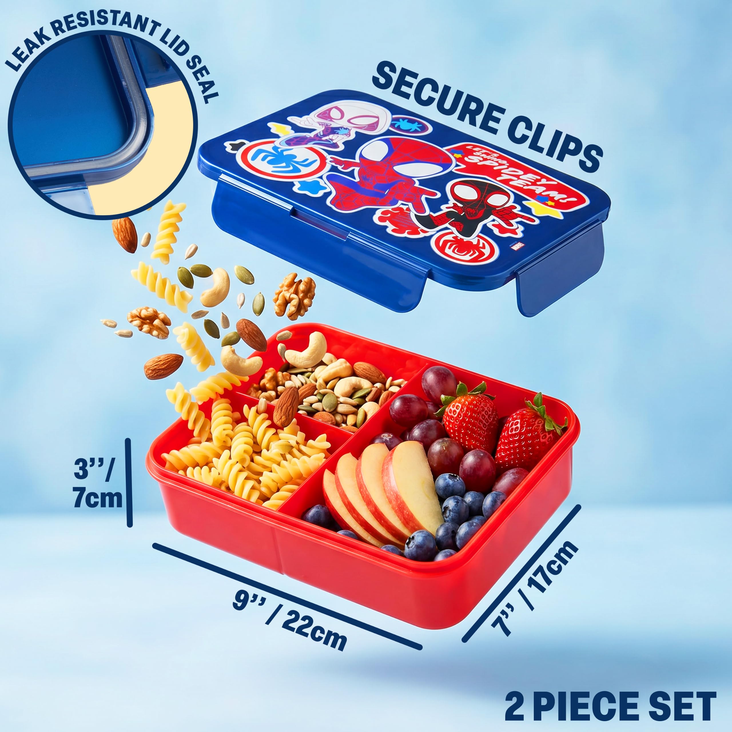 Get Trend Spidey et Ses Amis Boite a Gouter Enfant Garcon et Gourde Air Up Set, Bento Lunch Box avec Compartiments et San BPA Gourde avec Paille, Lave Vaisselle et Micro-ondes Sûre (Multi Spidey)